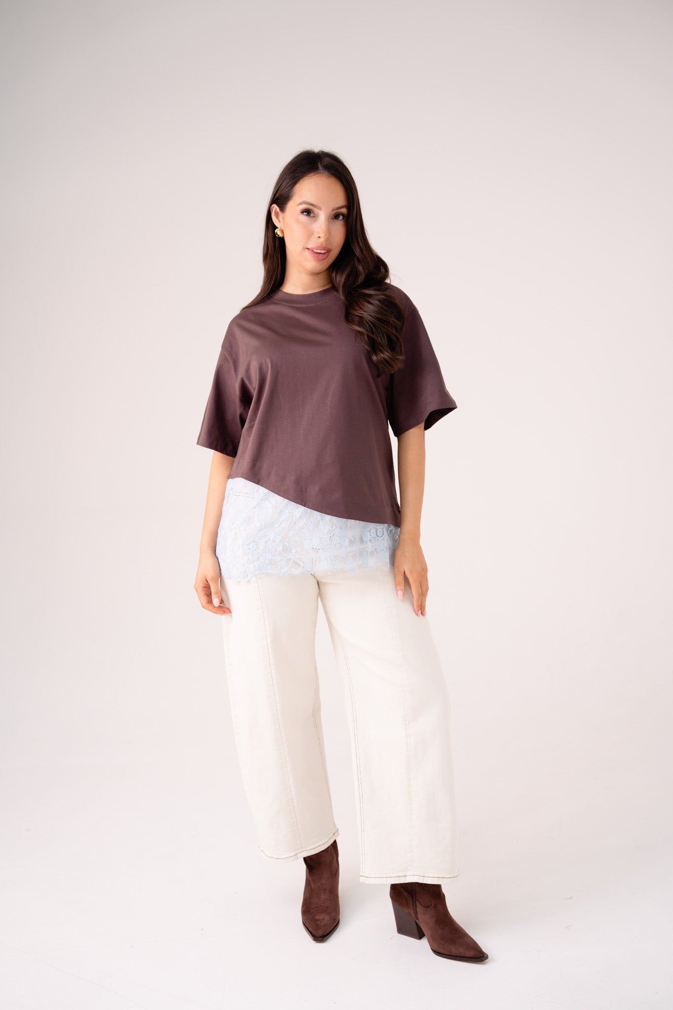Love Laura Lace Trim T-Shirt In Chocolate