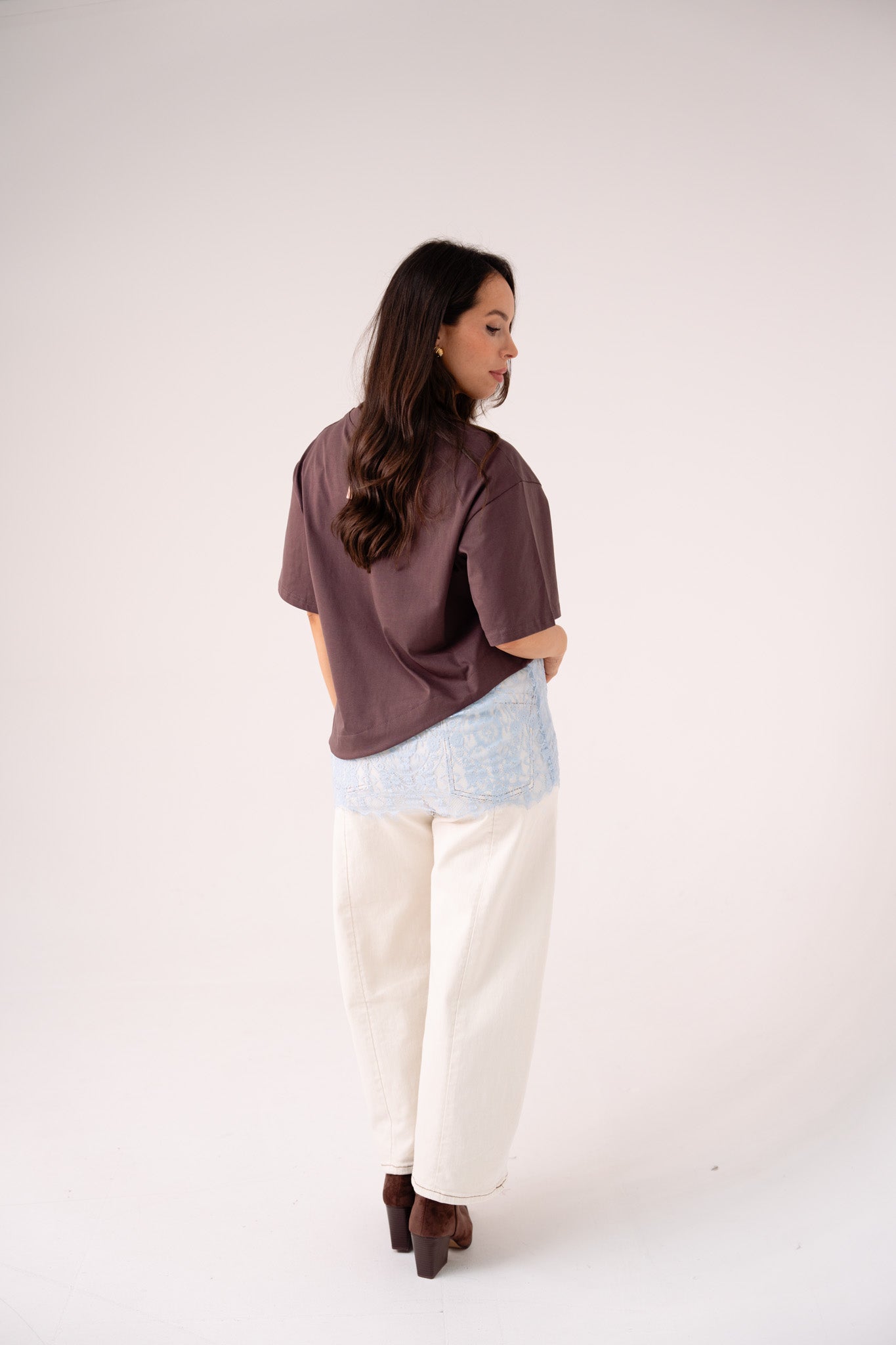 Love Laura Lace Trim T-Shirt In Chocolate