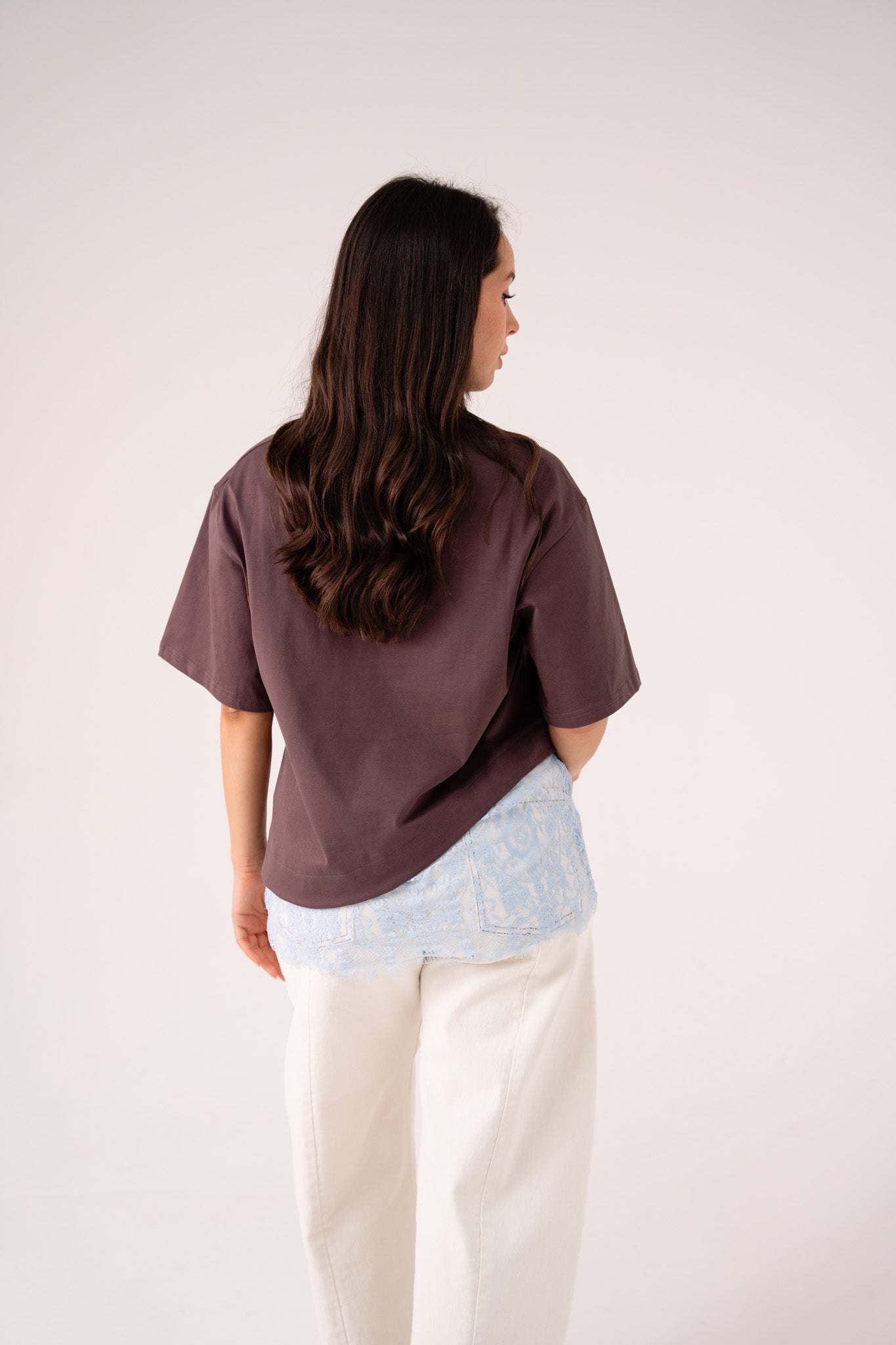 Love Laura Lace Trim T-Shirt In Chocolate