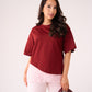 Love Laura Lace Trim T-Shirt In Burgundy