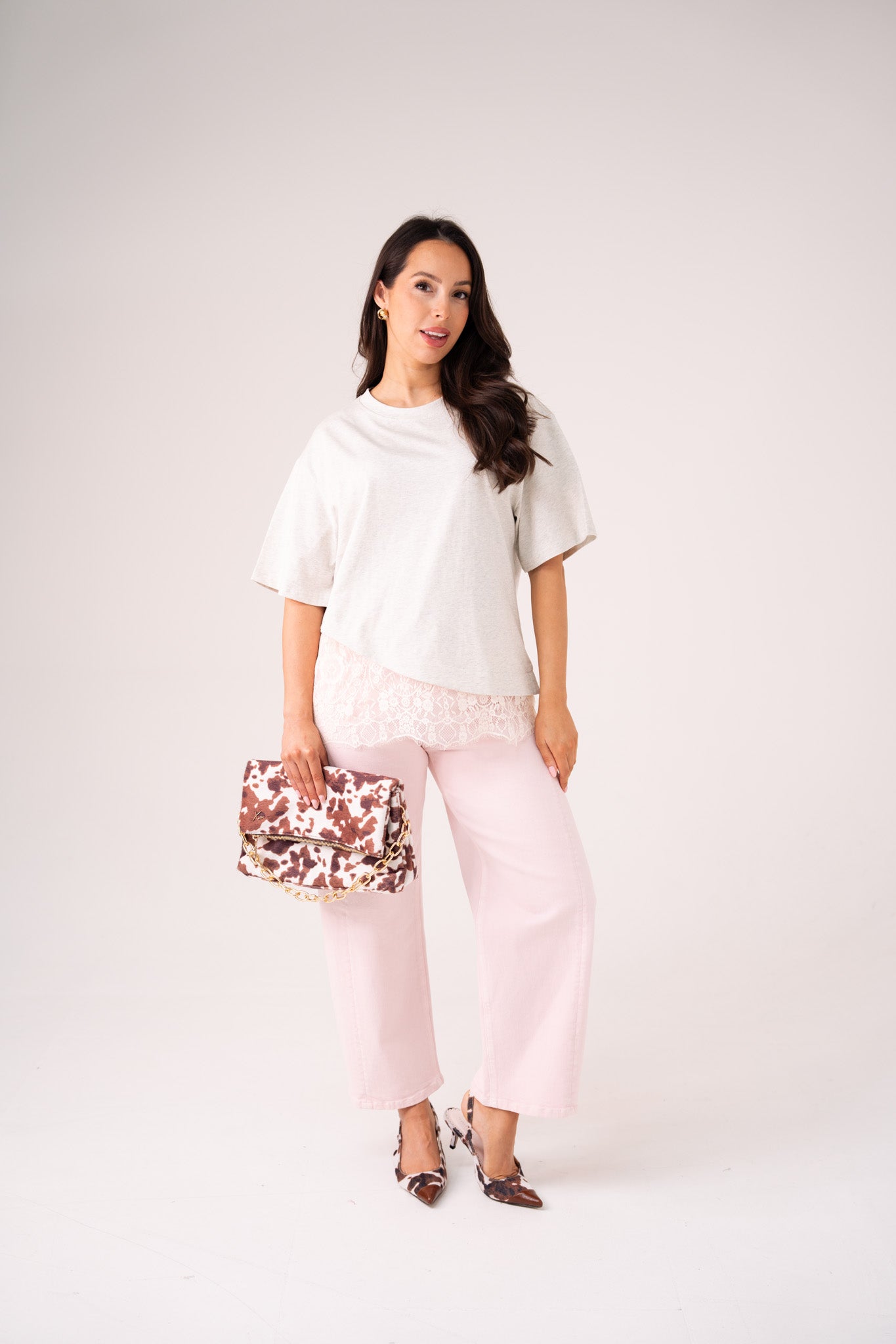 Love Laura Lace Trim T-Shirt In Grey Marl