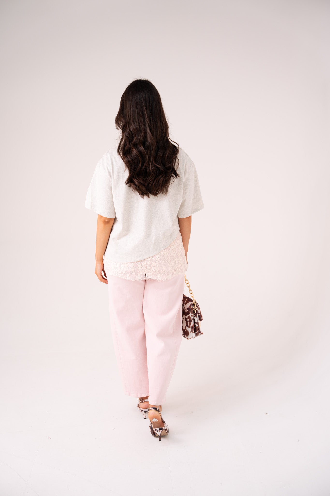 Love Laura Lace Trim T-Shirt In Grey Marl