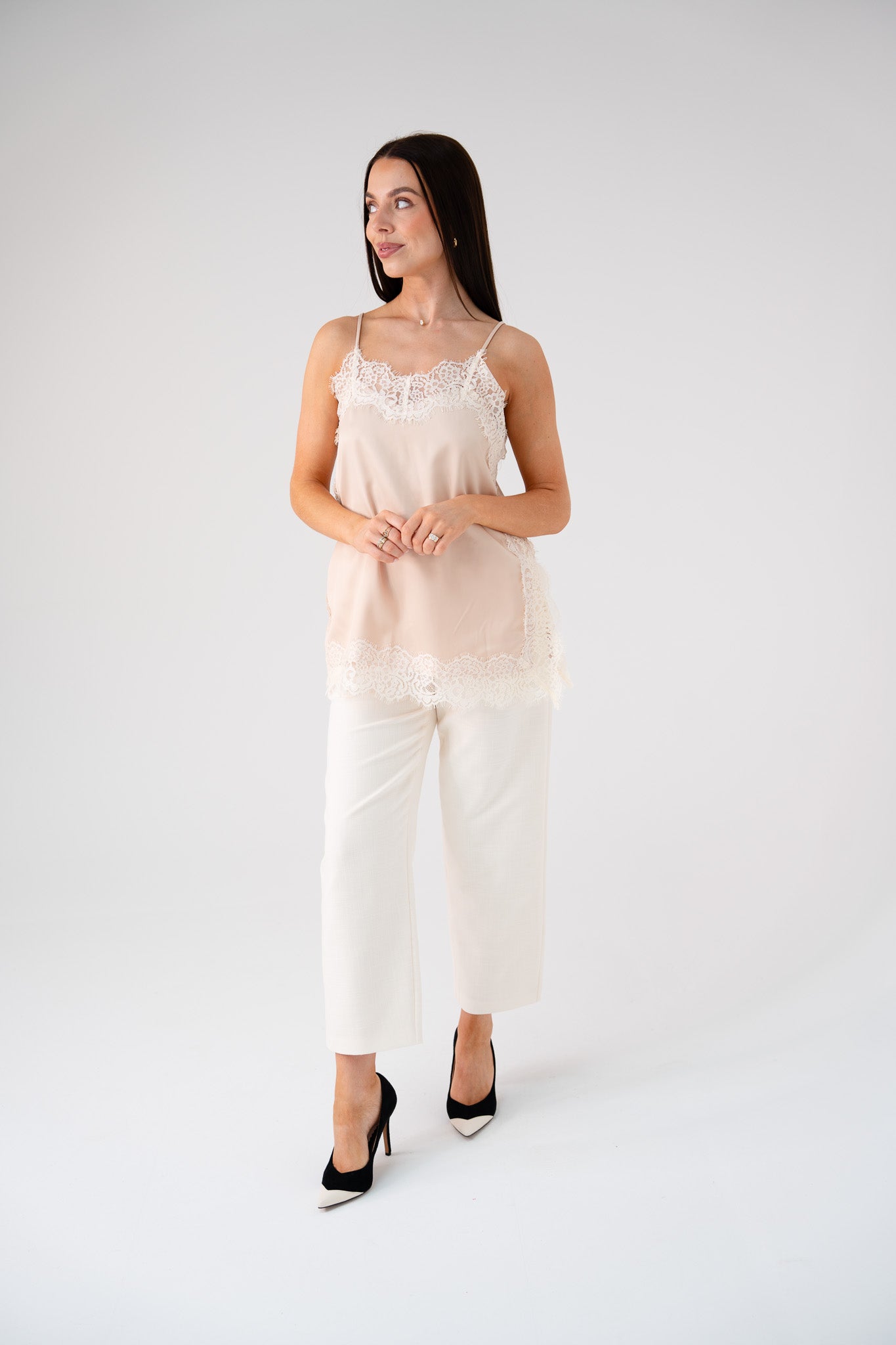 Love Laura Contrast Lace Trim Cami In Neutral