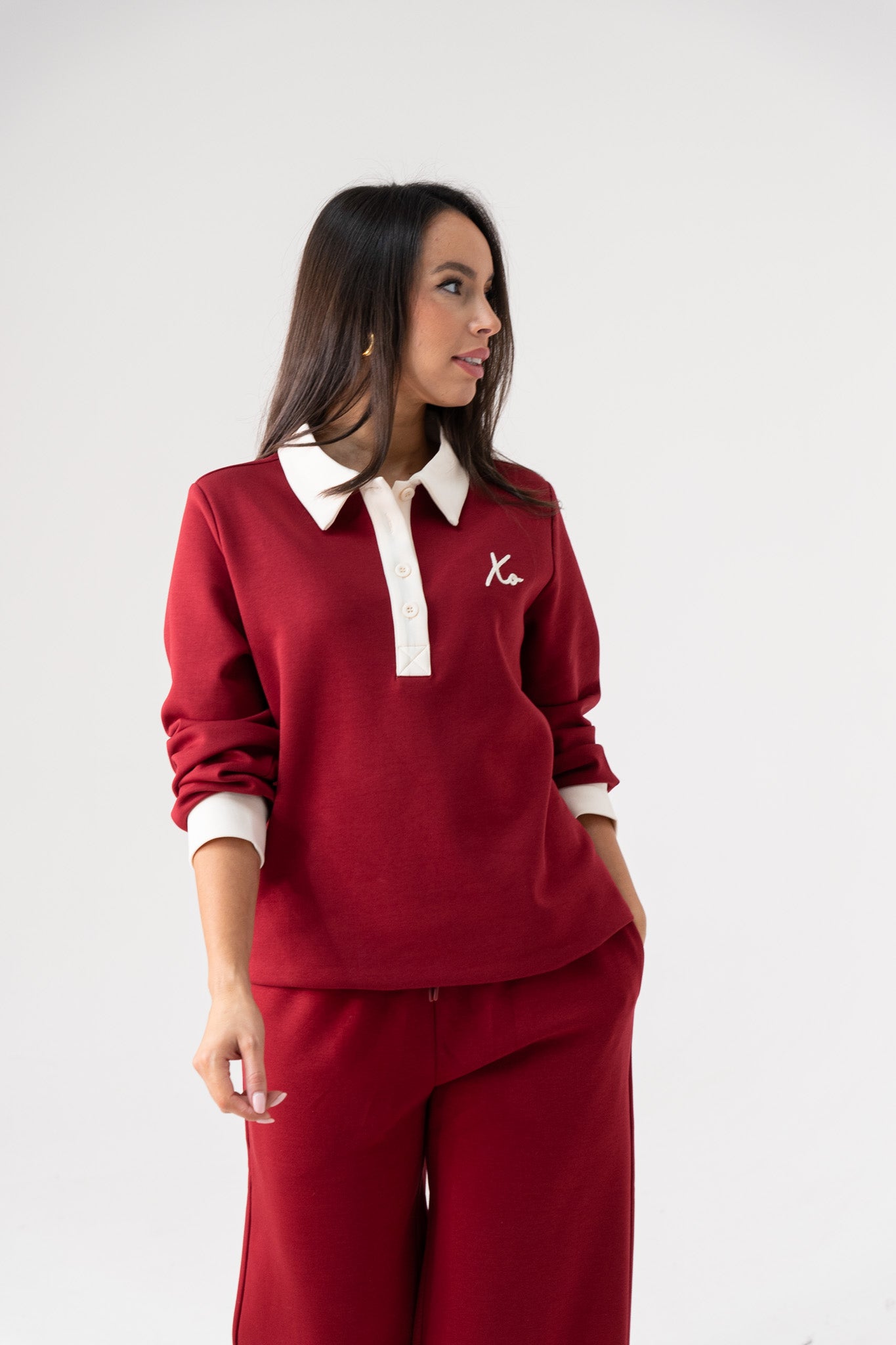 Love Laura Leisure Rugby Top In Dark Red