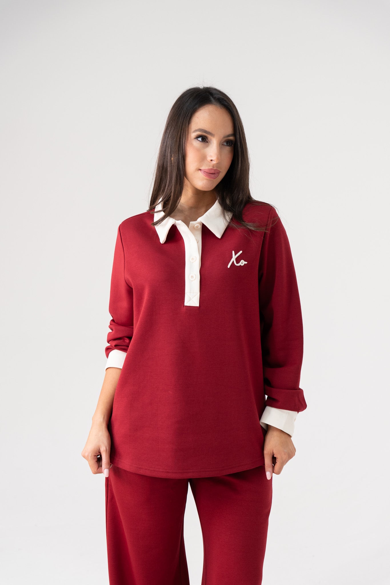 Love Laura Leisure Rugby Top In Dark Red