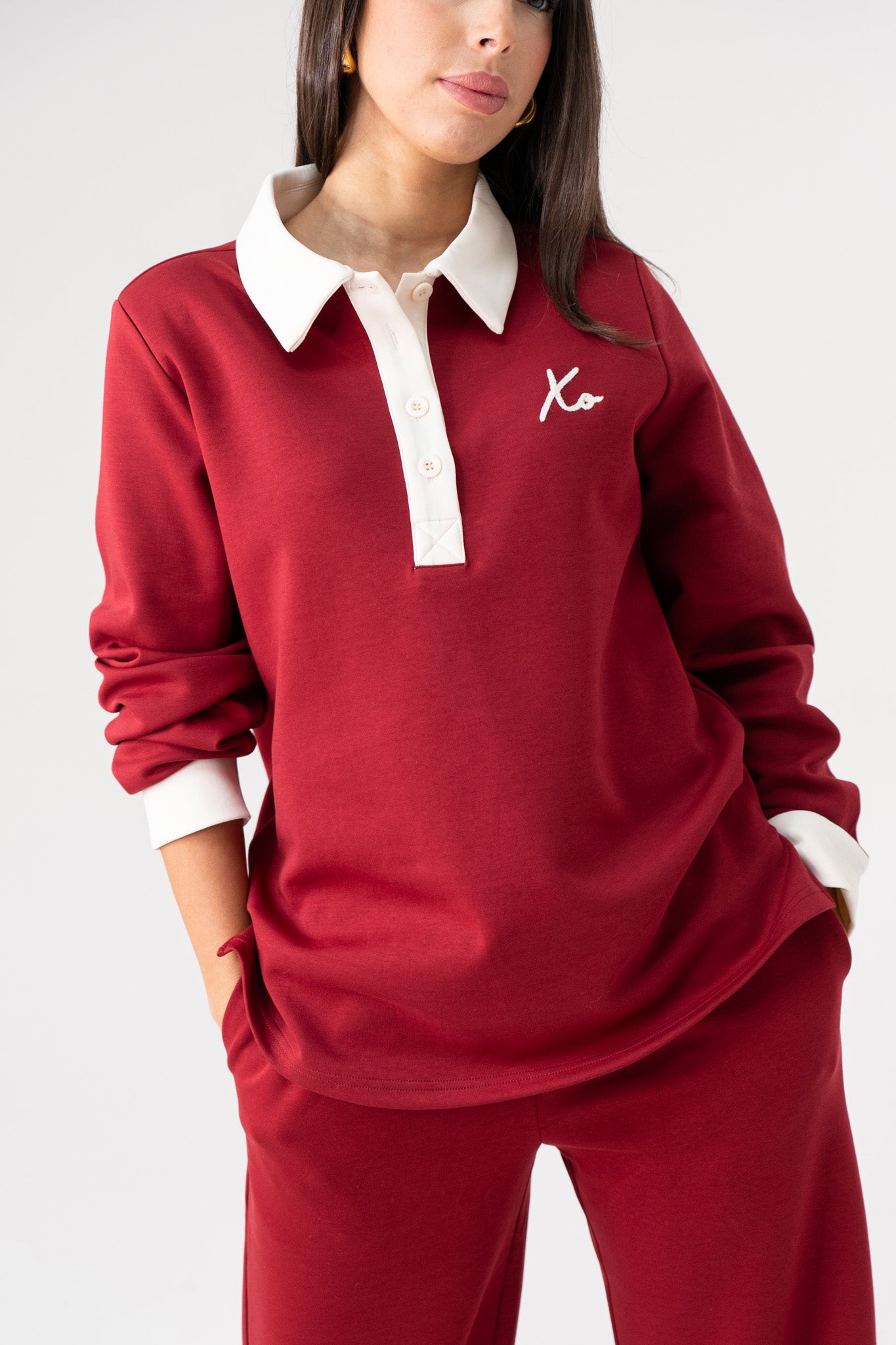 Love Laura Leisure Rugby Top In Dark Red