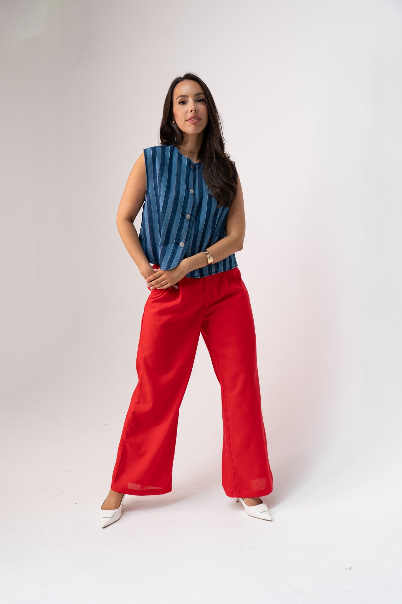 Love Laura Linen Trousers In Red