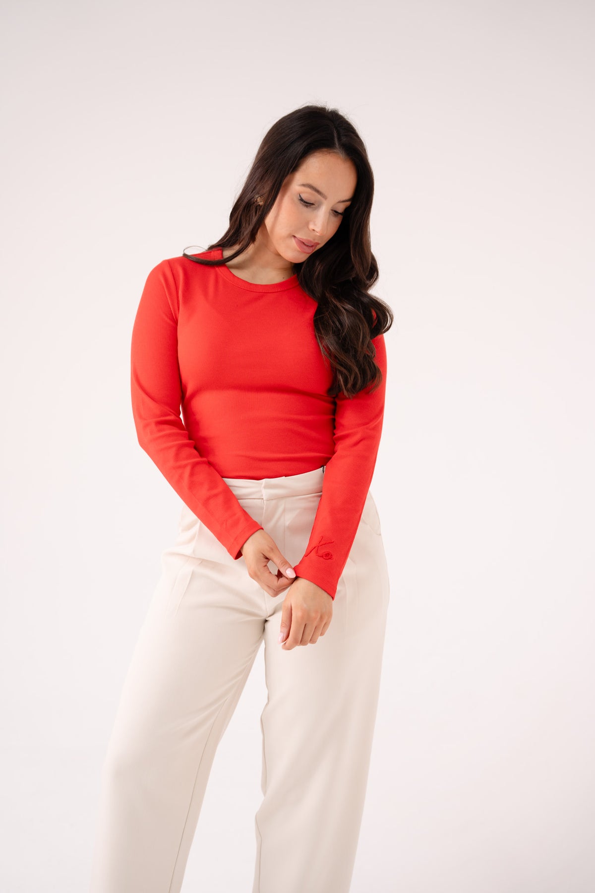 Love Laura Long Sleeve Ribbed Base Top In Red