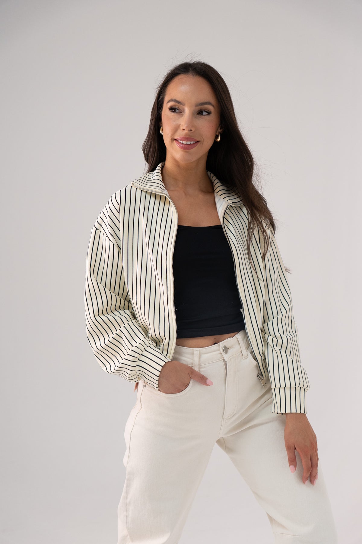 Love Laura Luxe Jacket In Pinstripe
