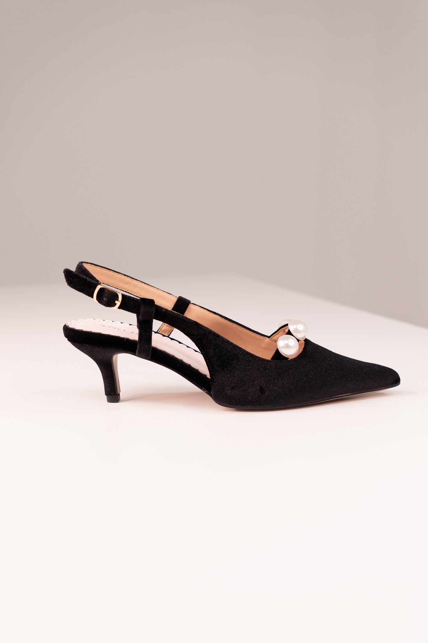 Love Laura Pearl Detail Kitten Heel In Black