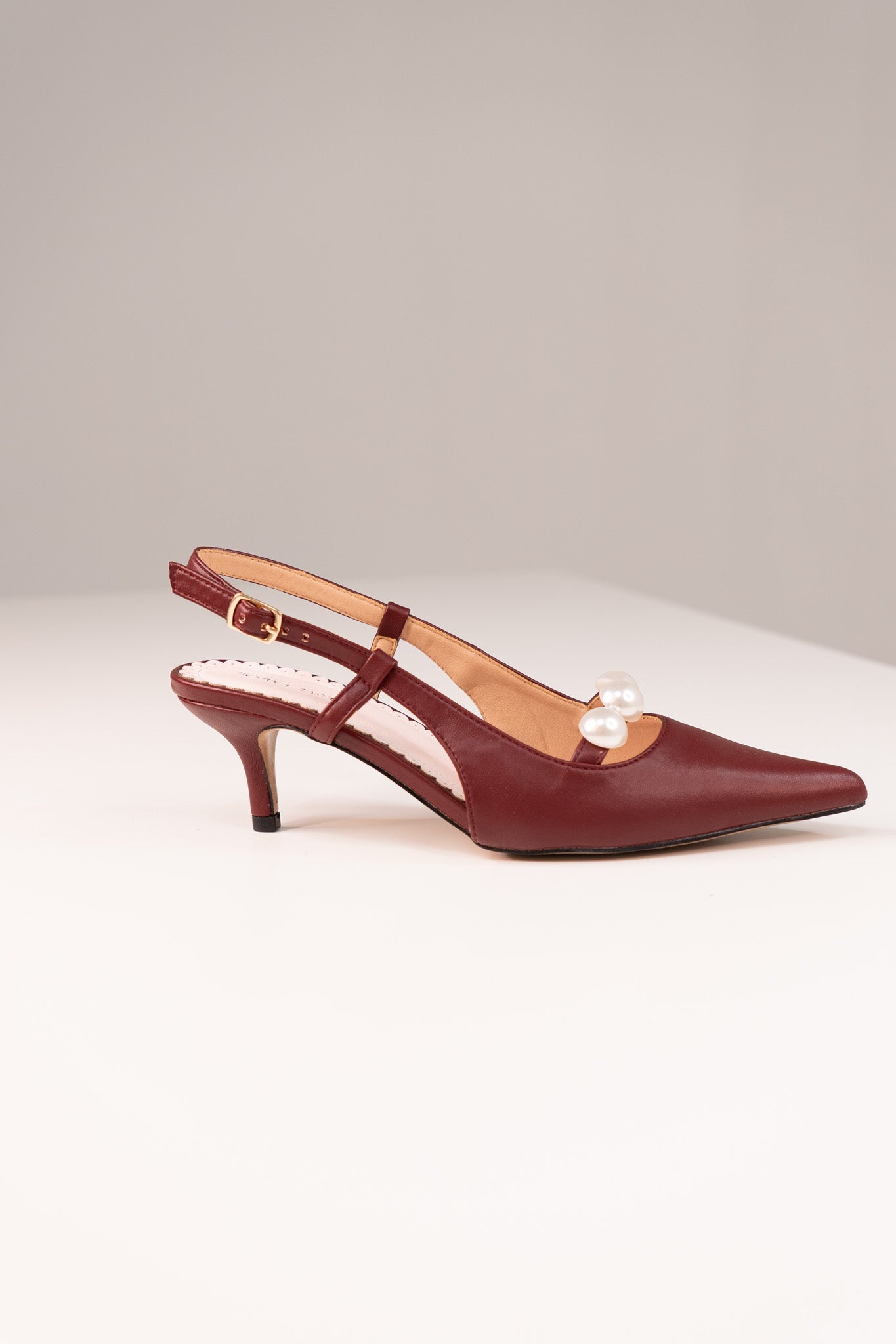 Love Laura Pearl Detail Kitten Heel In Burgundy