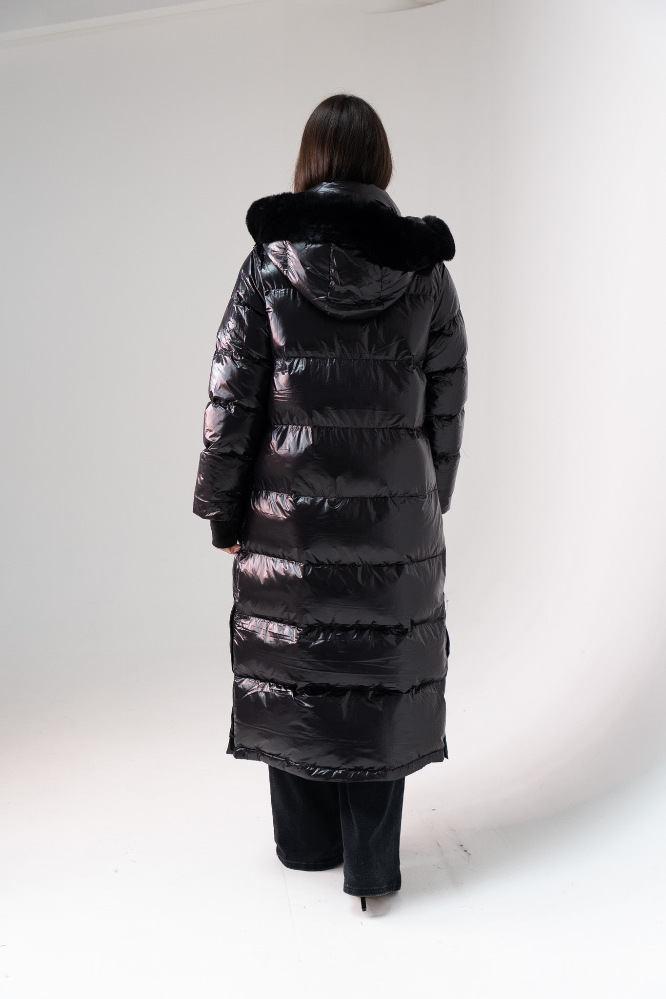 Love Laura Pink Lined Puffa Coat In Black