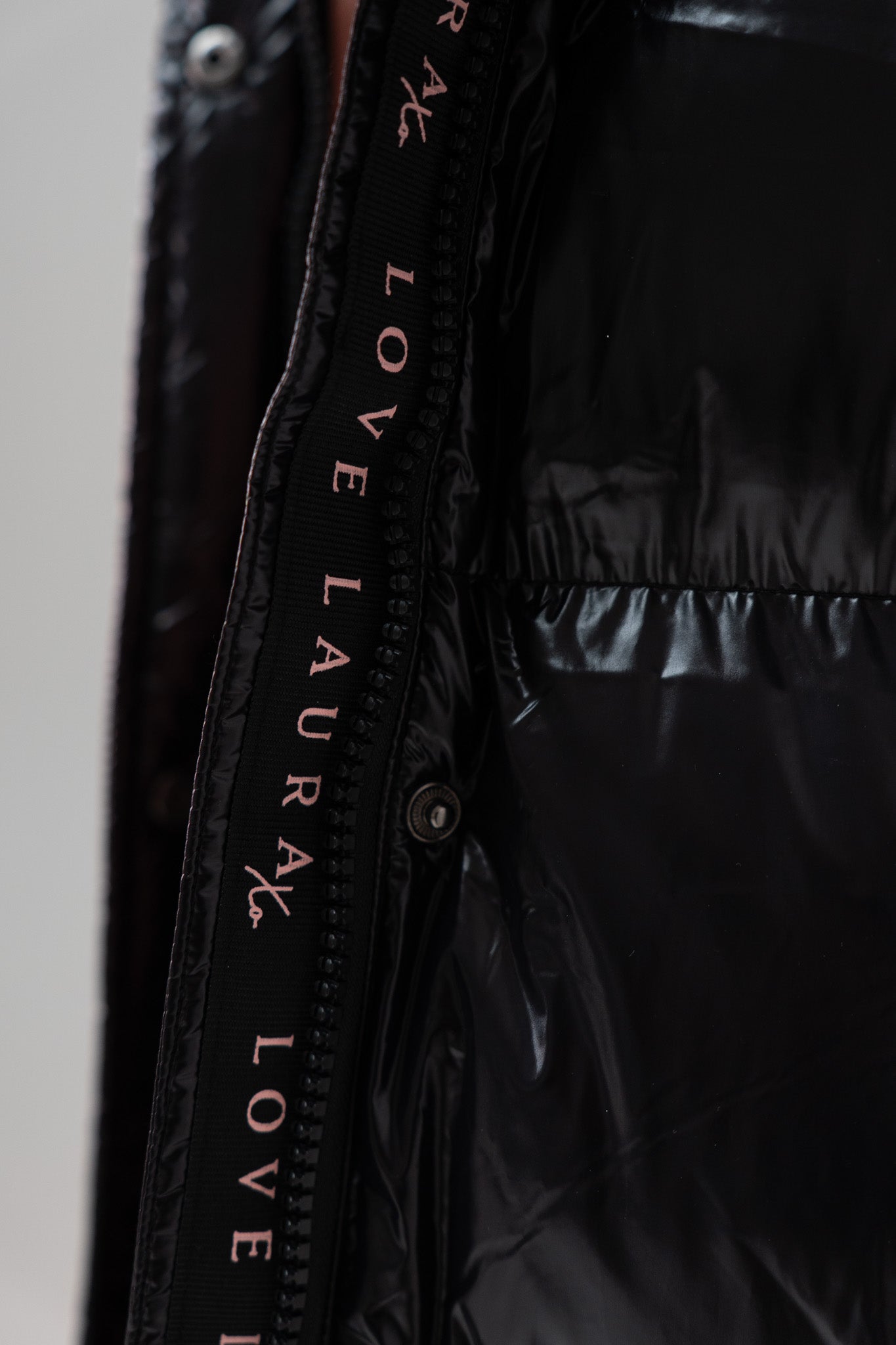 Love Laura Pink Lined Puffa Coat In Black