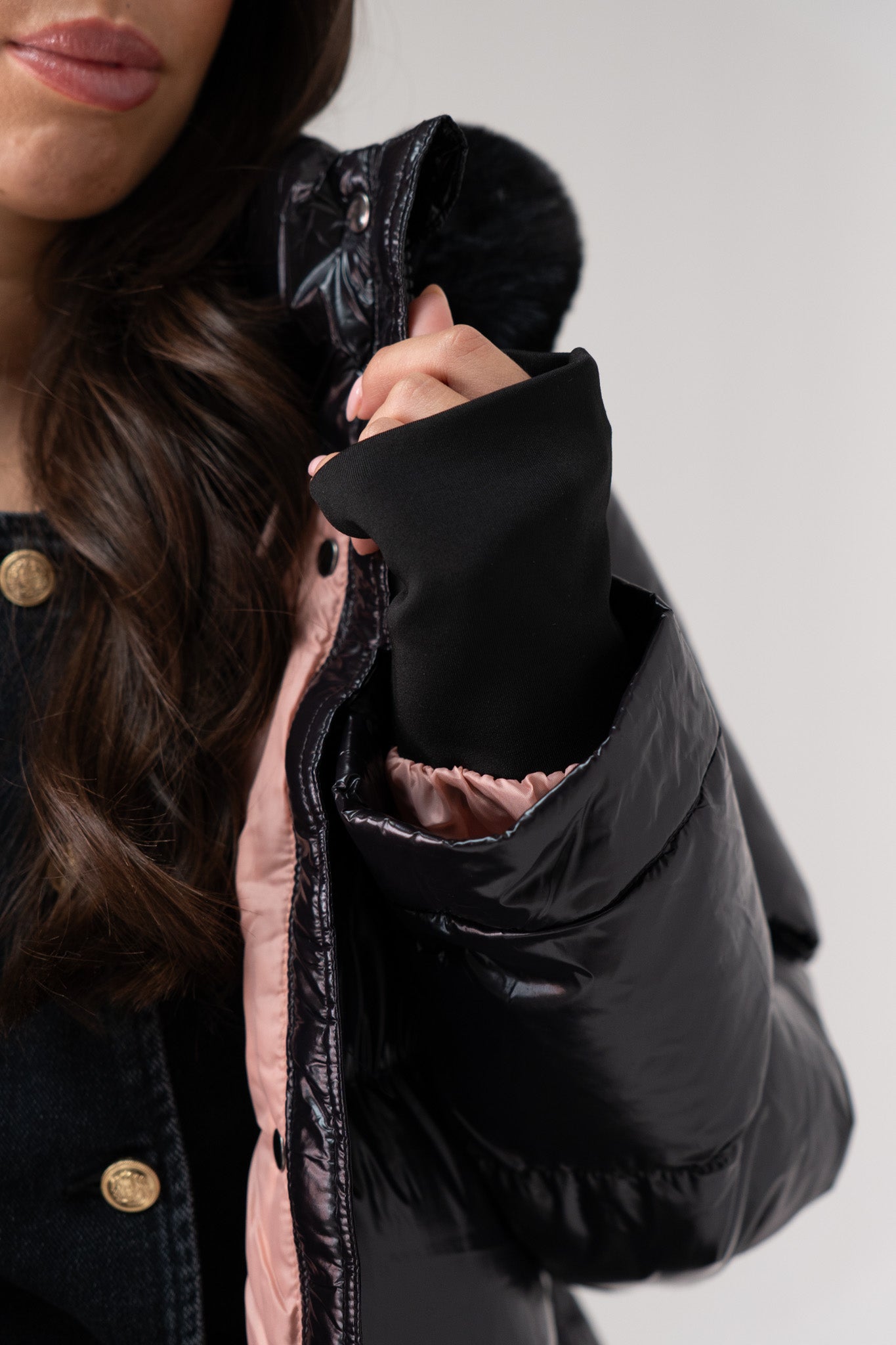 Love Laura Pink Lined Puffa Coat In Black