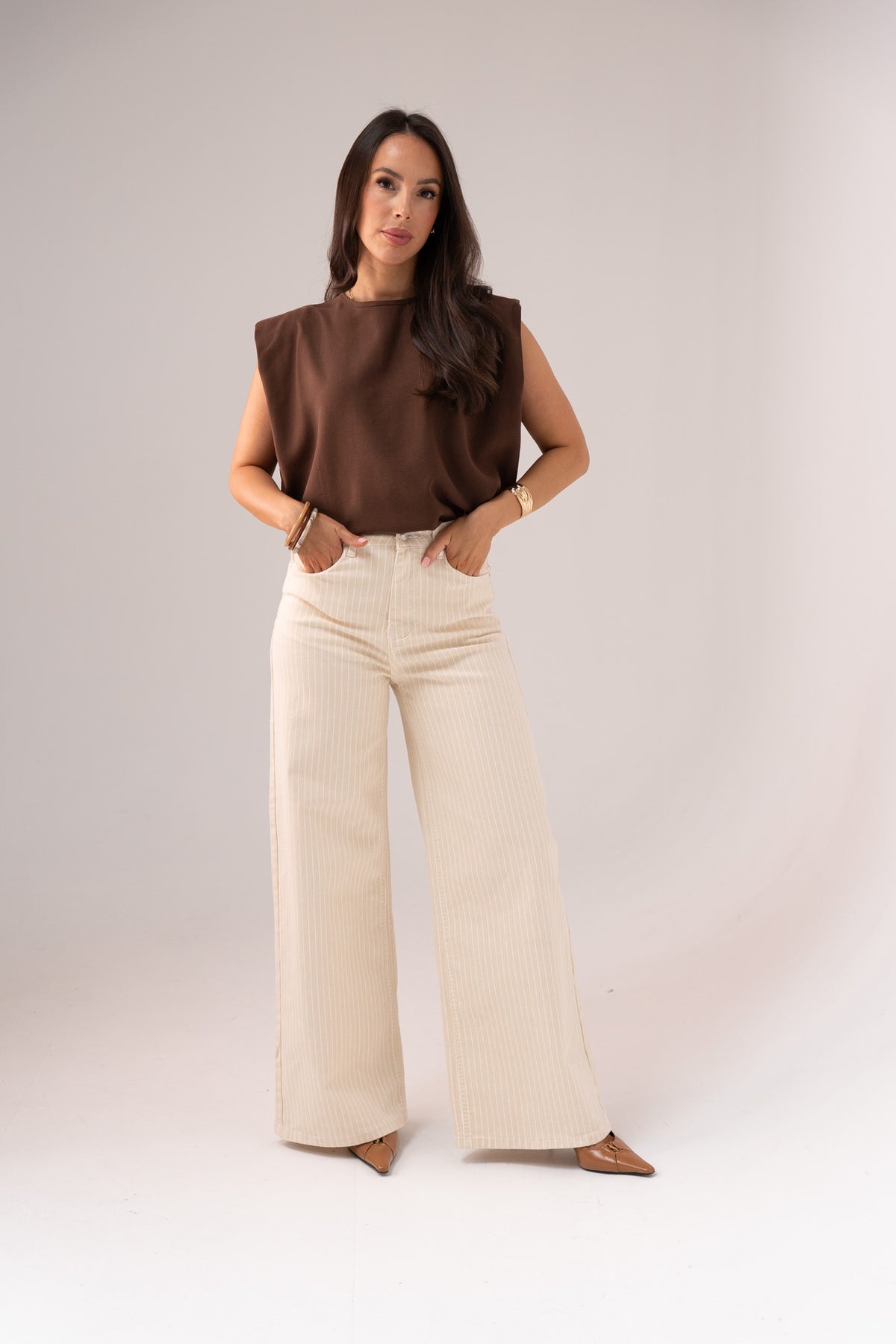 Love Laura Pinstripe Everyday Jeans In Neutral