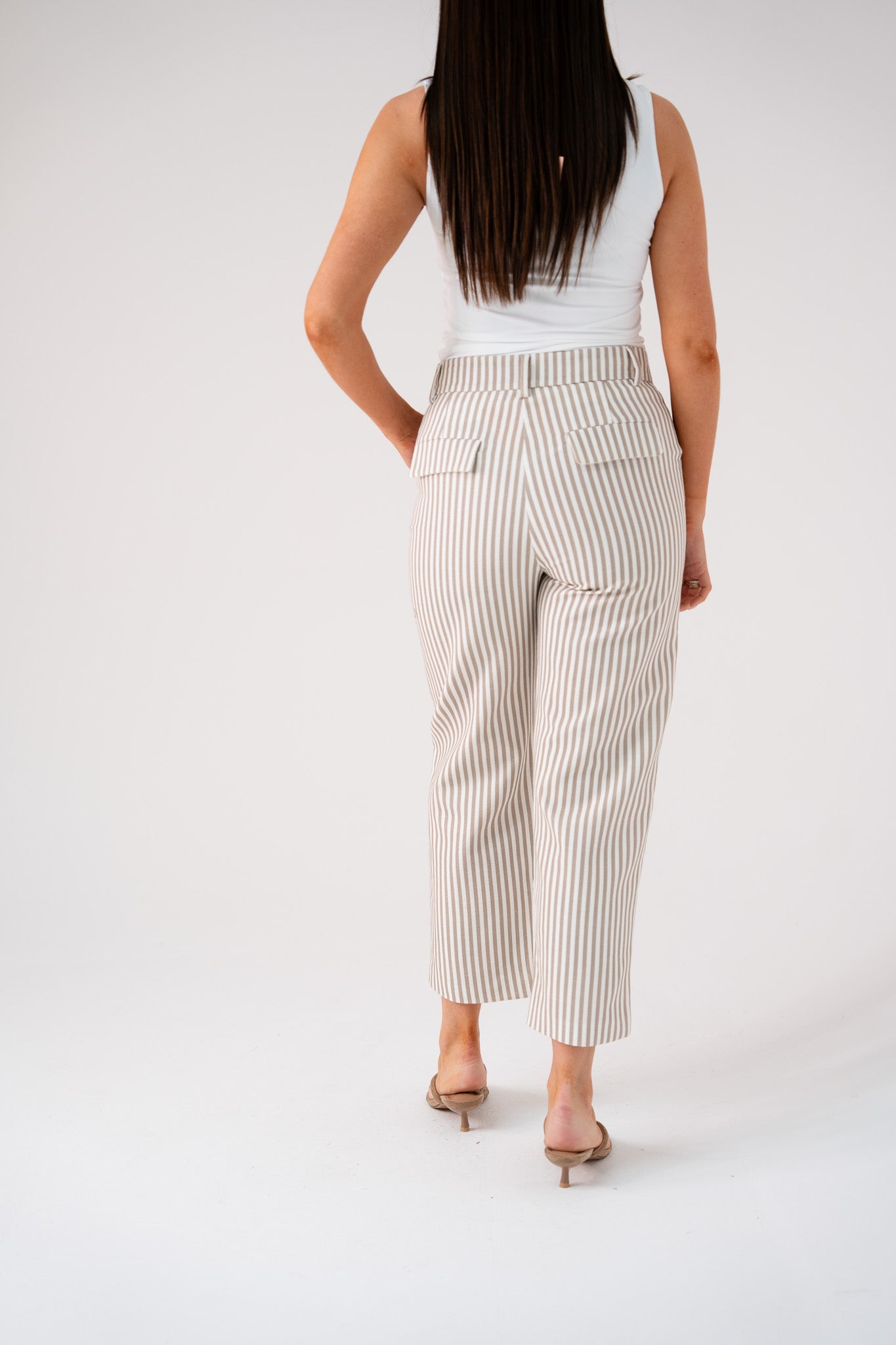 Love Laura Pinstripe Trousers In Olive