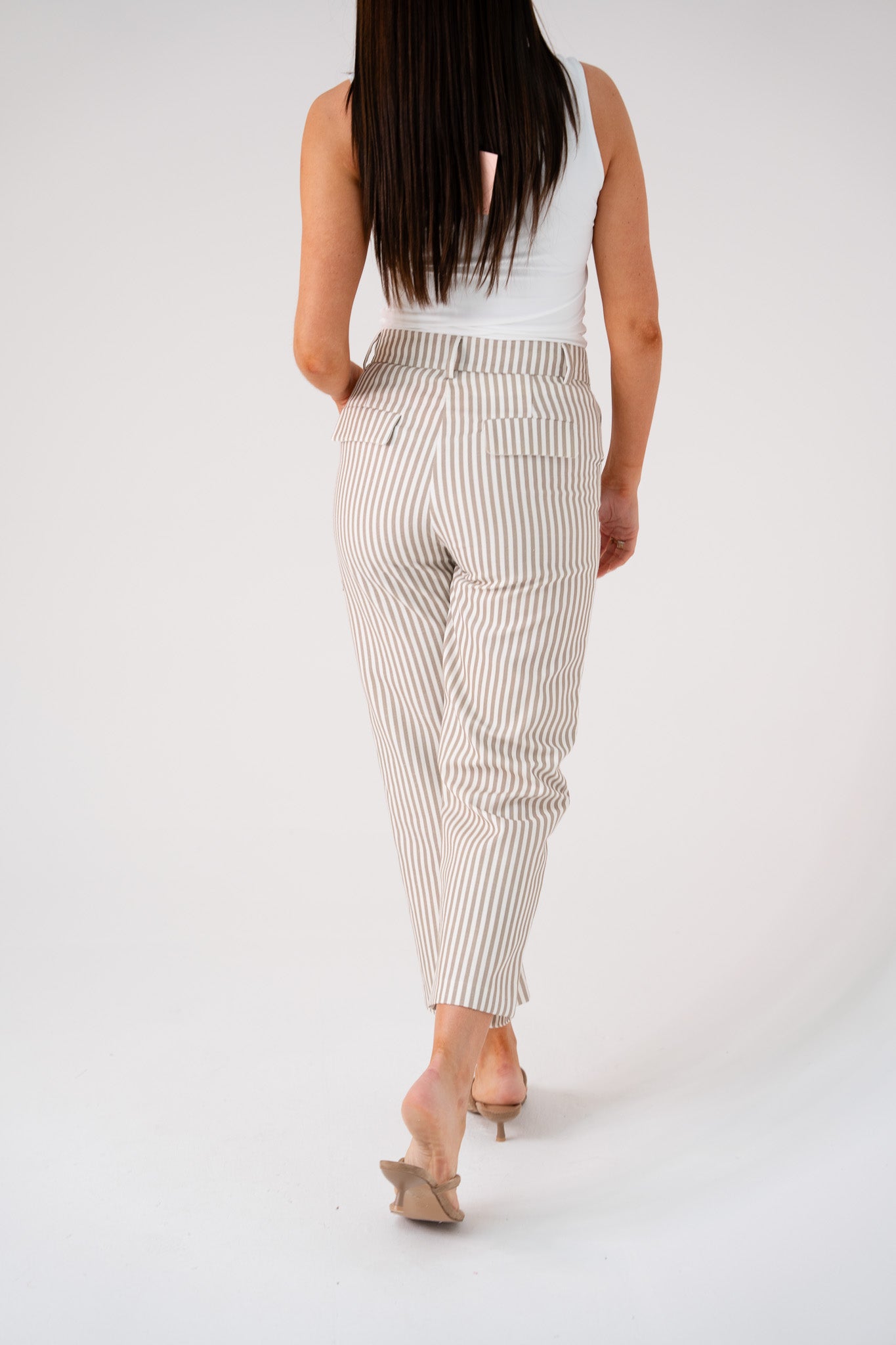 Love Laura Pinstripe Trousers In Olive