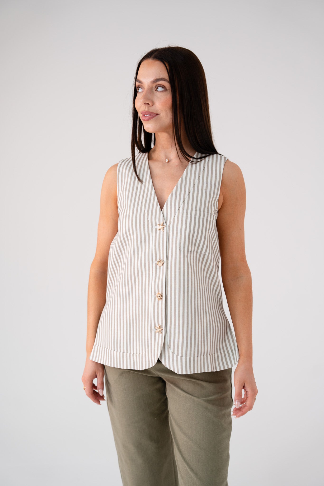 Love Laura Pinstripe Waistcoat In Olive