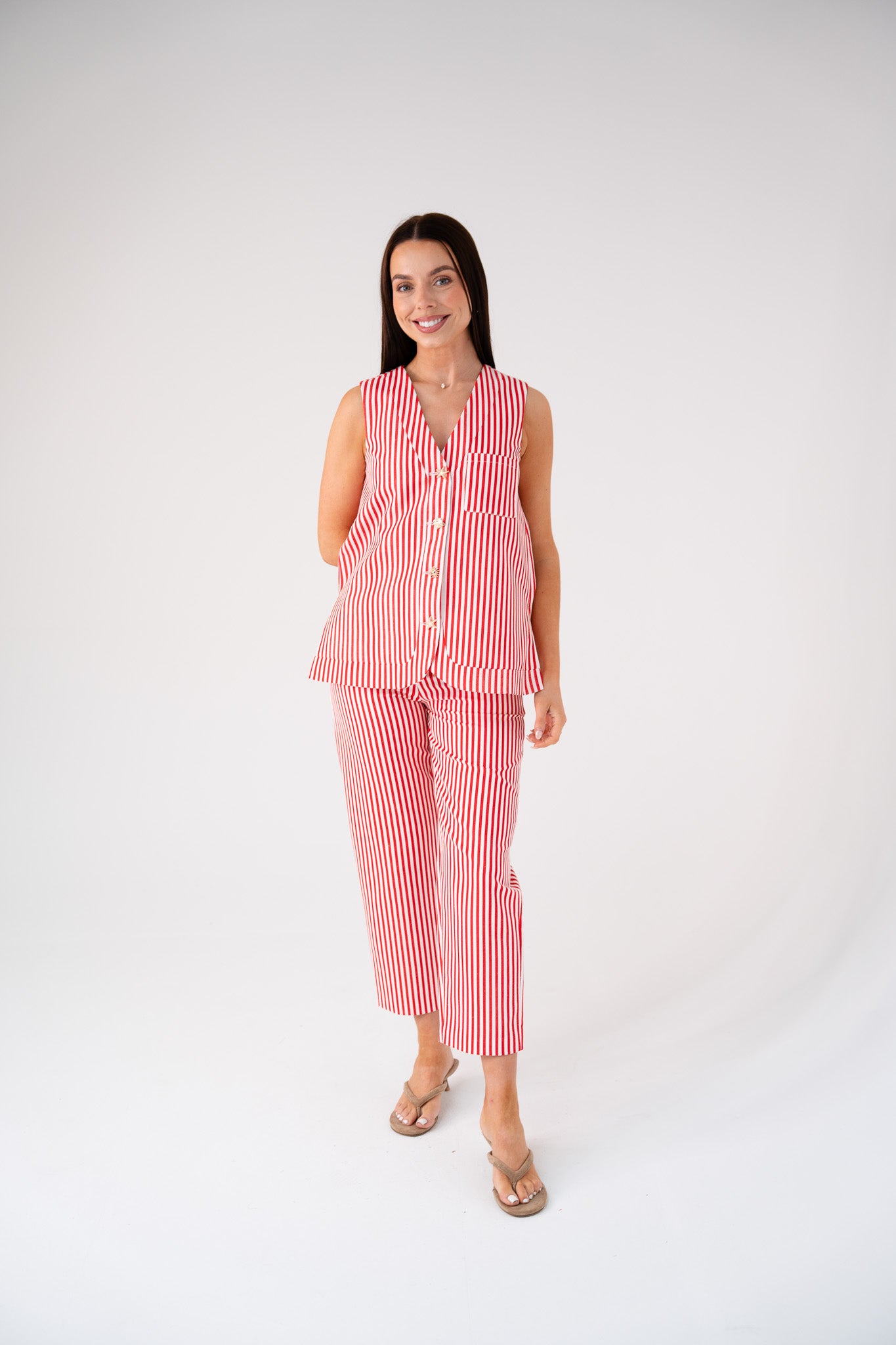 Love Laura Pinstripe Waistcoat In Red