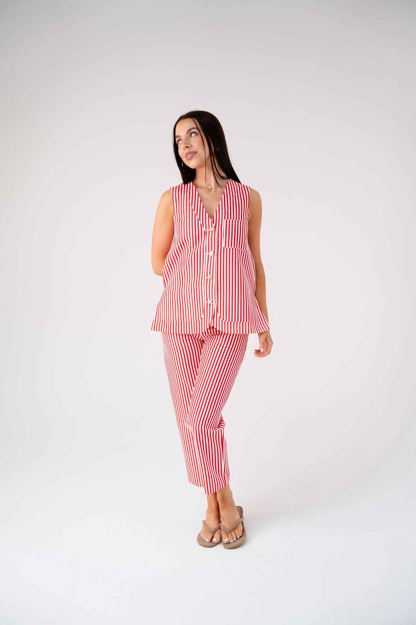 Love Laura Pinstripe Waistcoat In Red