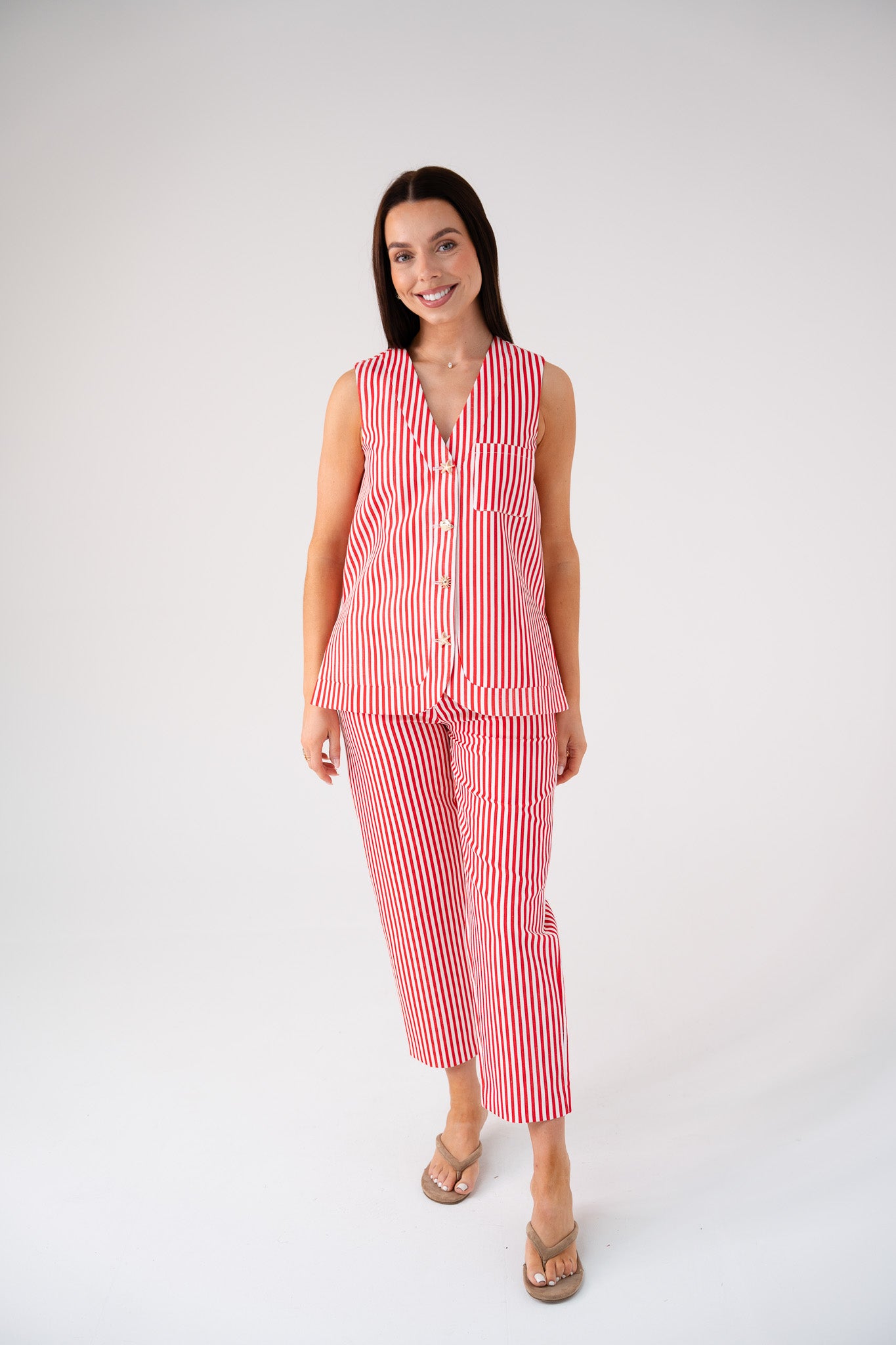 Love Laura Pinstripe Trousers In Red
