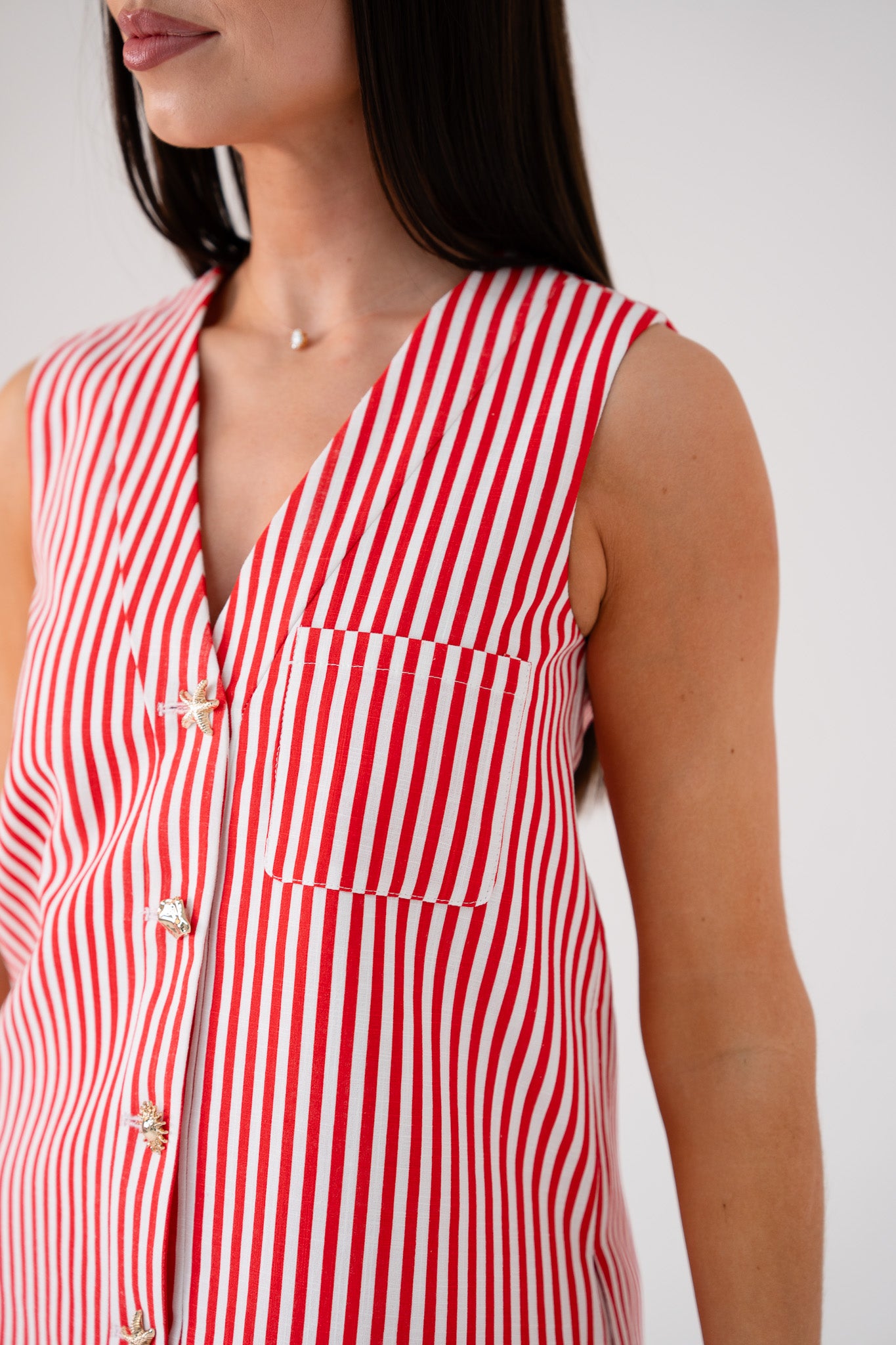 Love Laura Pinstripe Waistcoat In Red