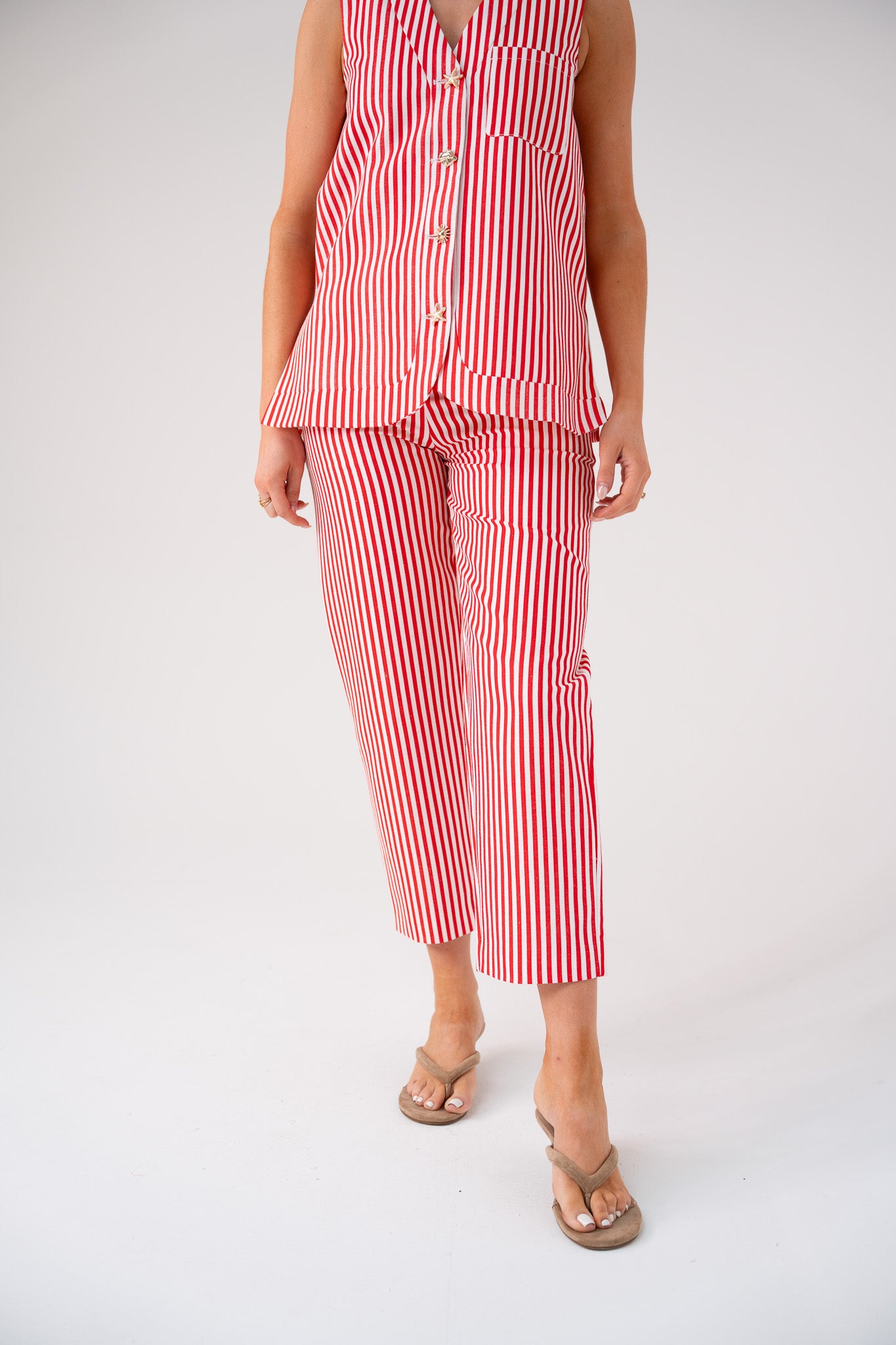 Love Laura Pinstripe Trousers In Red