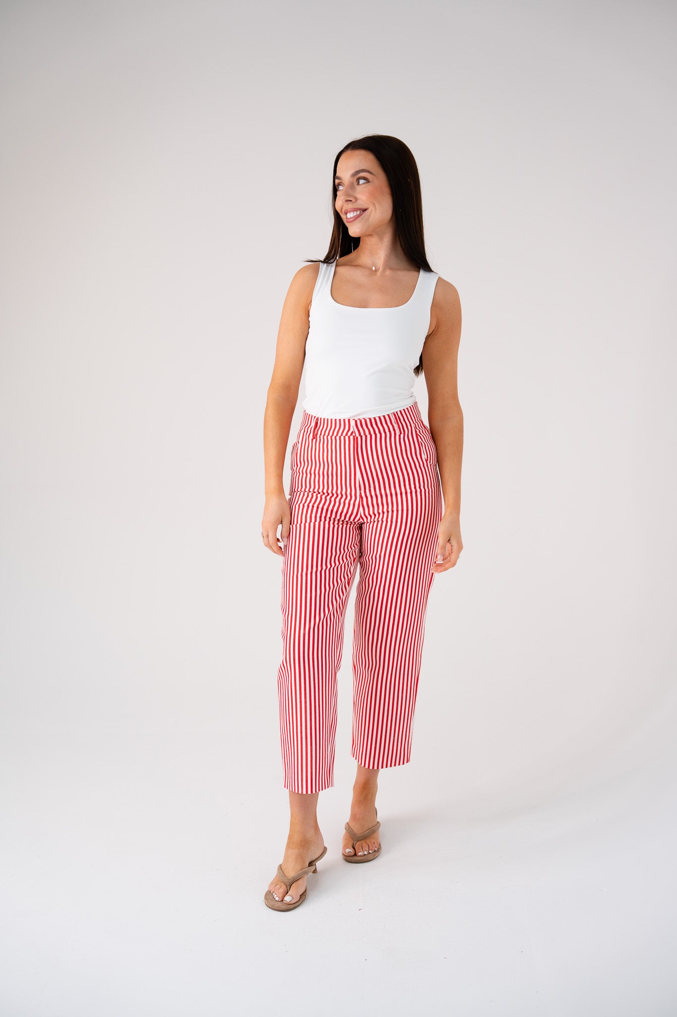 Love Laura Pinstripe Trousers In Red
