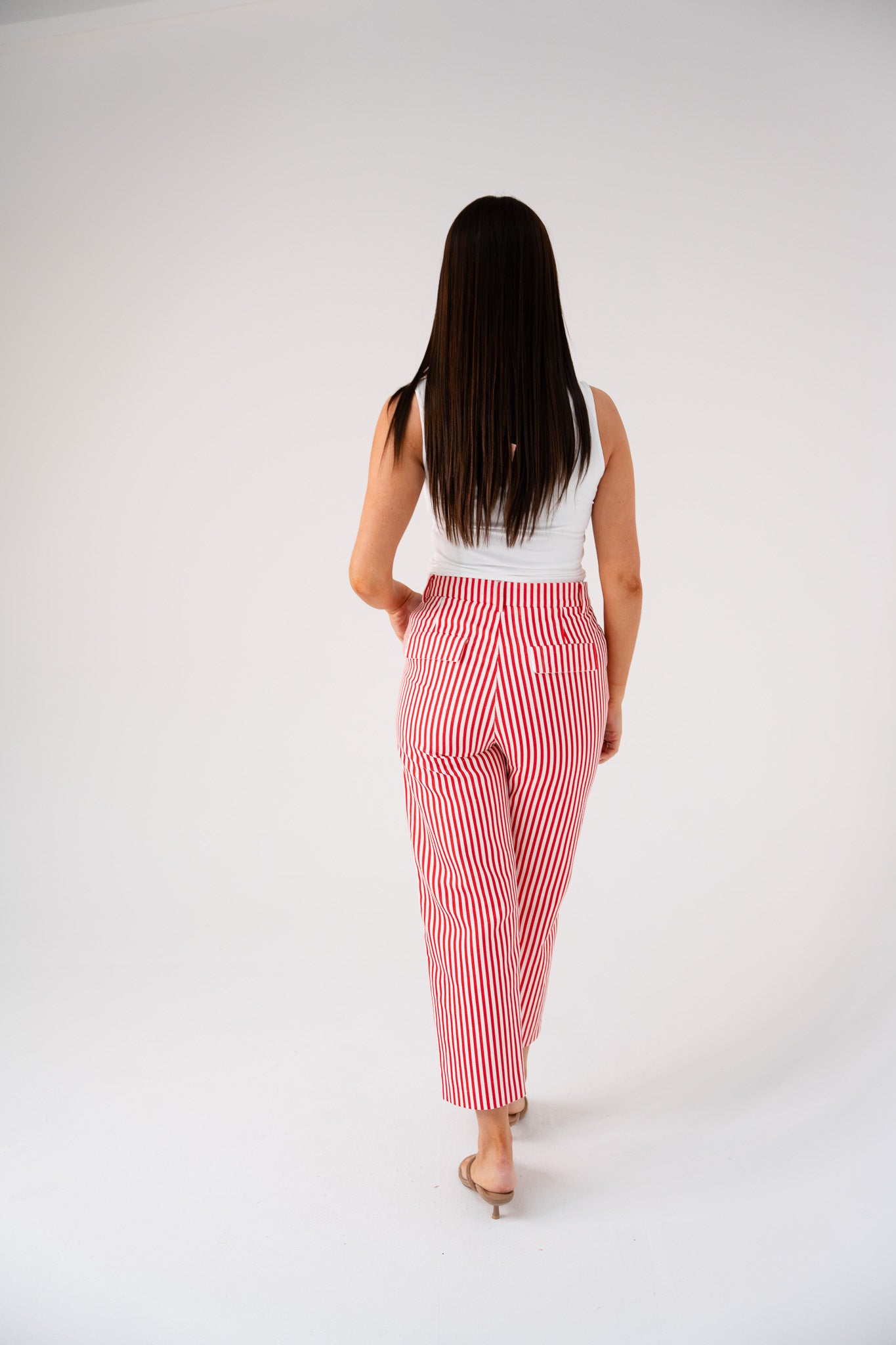 Love Laura Pinstripe Trousers In Red
