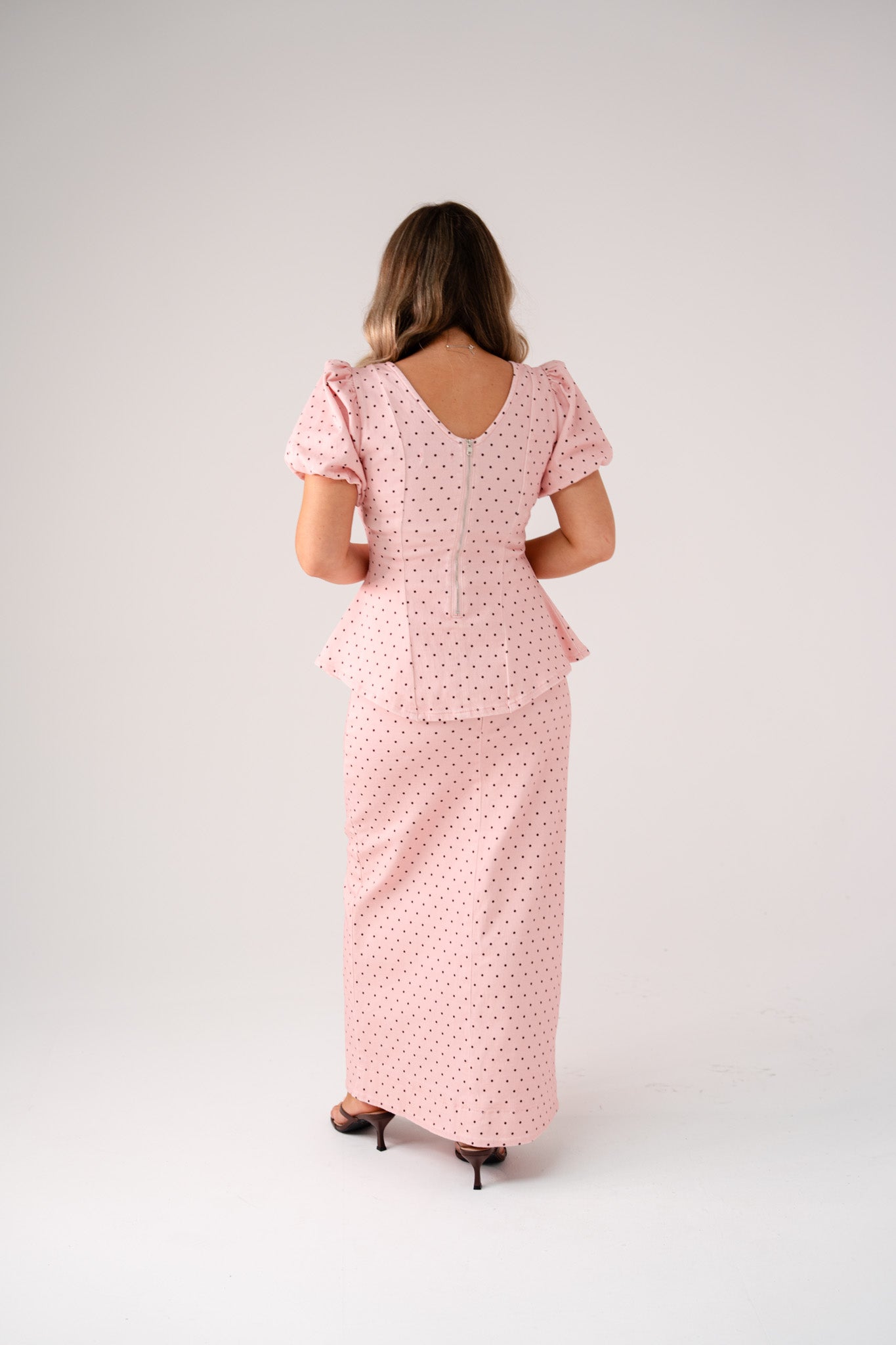 Love Laura Puff Sleeve Polka Dot Top In Pink