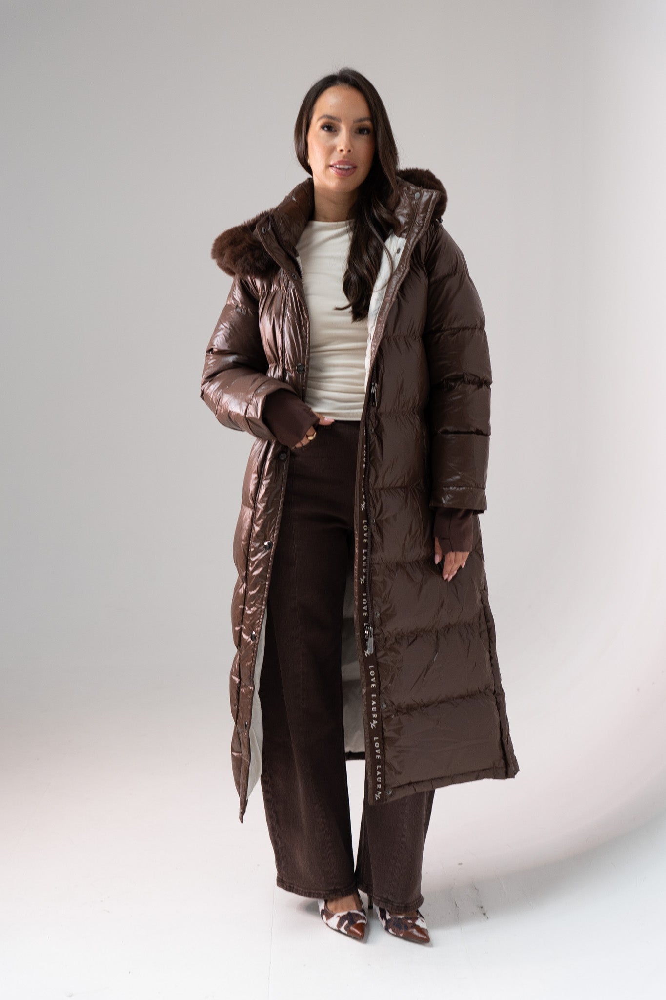 Love Laura Puffa Coat In Chocolate
