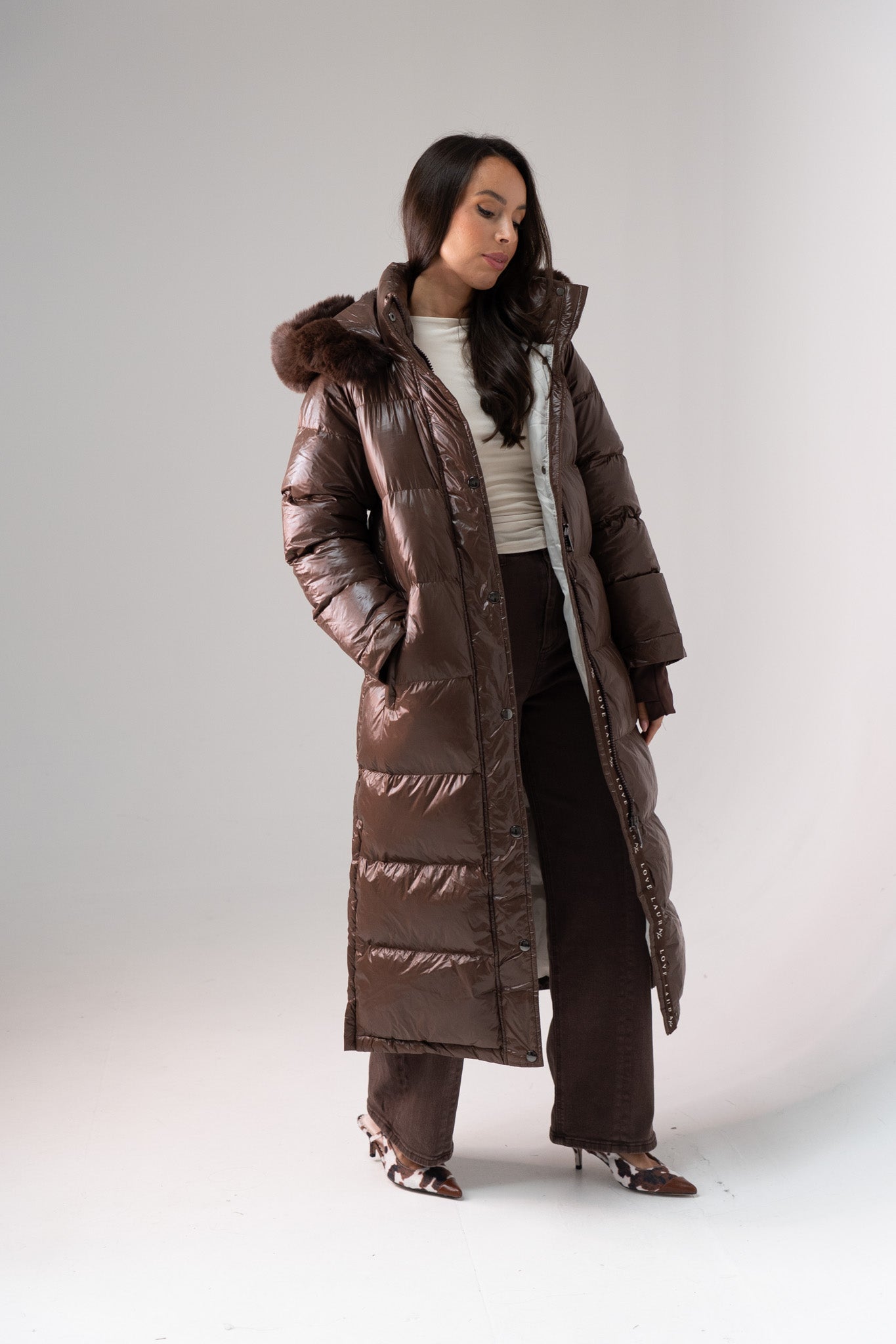Love Laura Puffa Coat In Chocolate