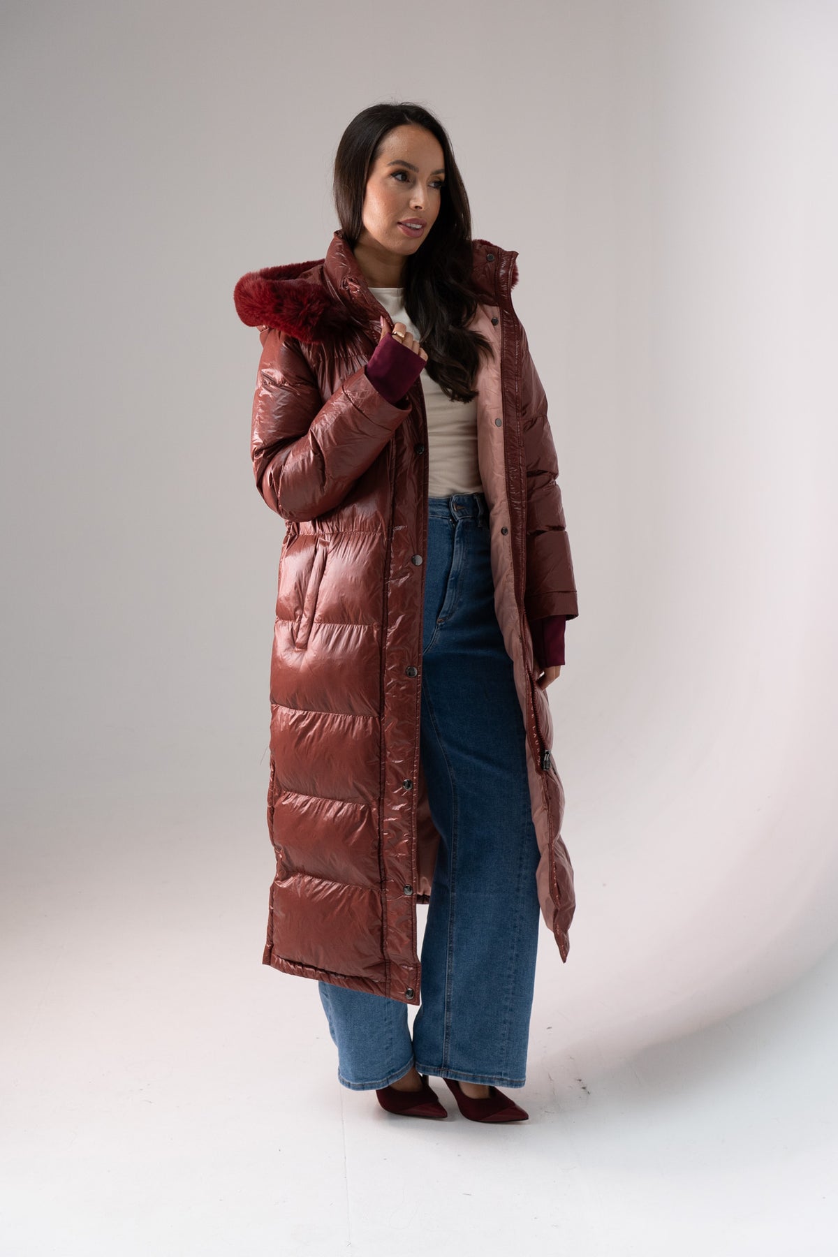 Love Laura Puffa Coat In Burgundy Rose