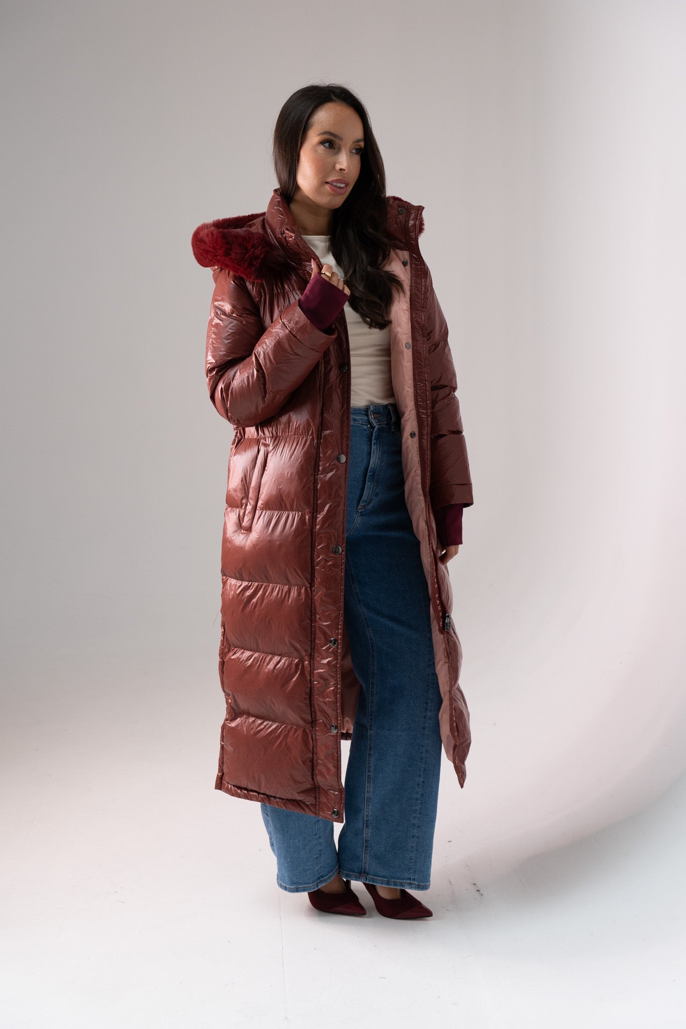Love Laura Puffa Coat In Burgundy Rose