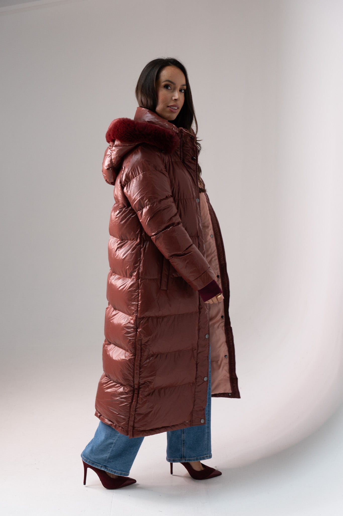 Love Laura Puffa Coat In Burgundy Rose