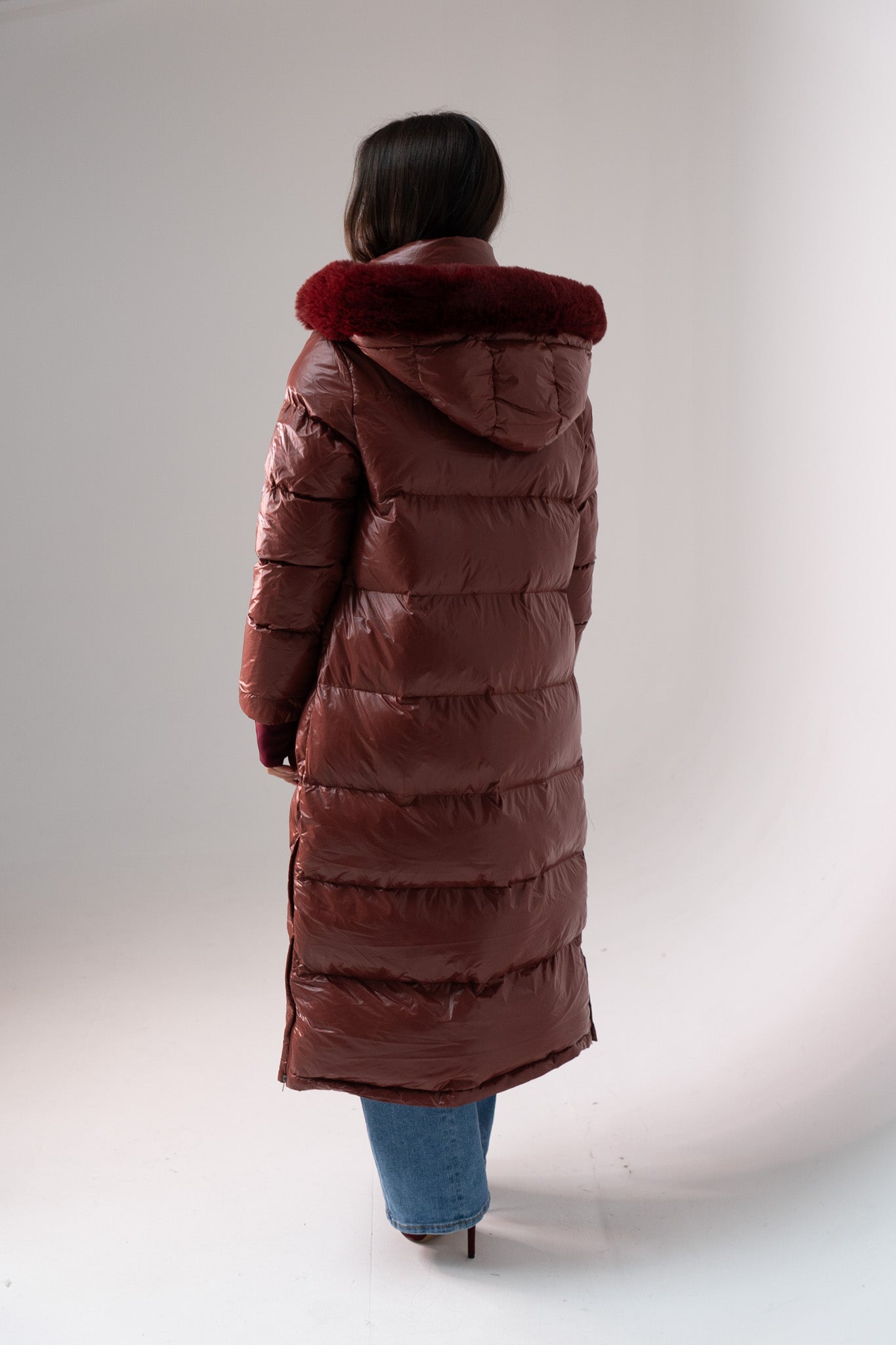 Love Laura Puffa Coat In Burgundy Rose