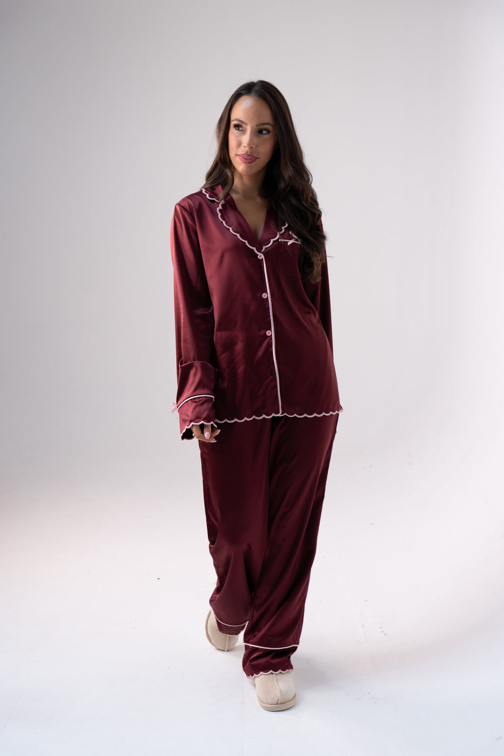 Love Laura Trim Pyjamas In Burgundy – The Walk in Wardrobe