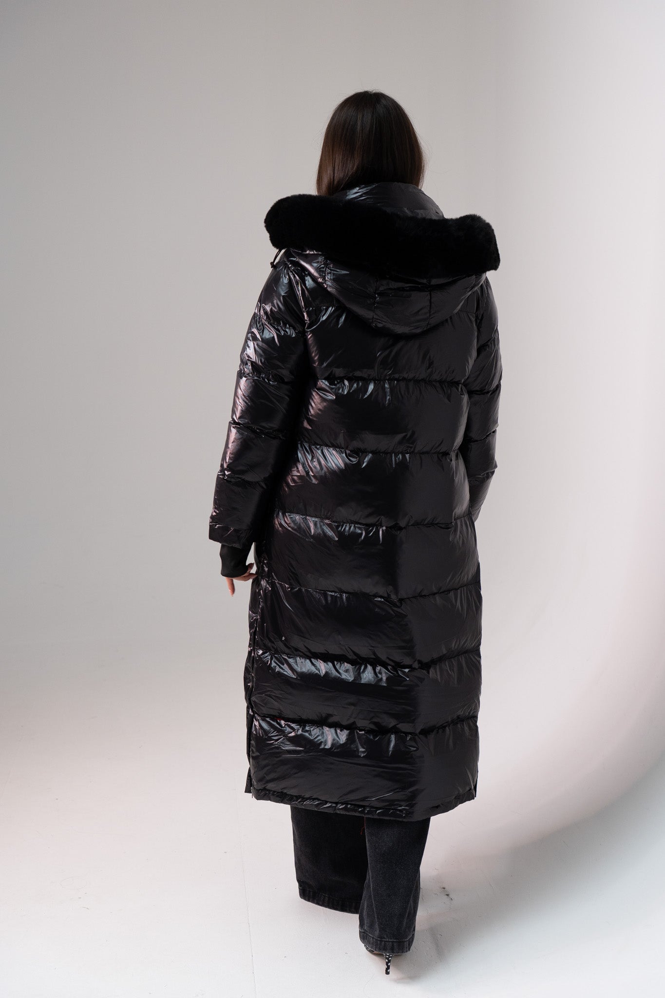 Love Laura Red Lined Puffa Coat In Black