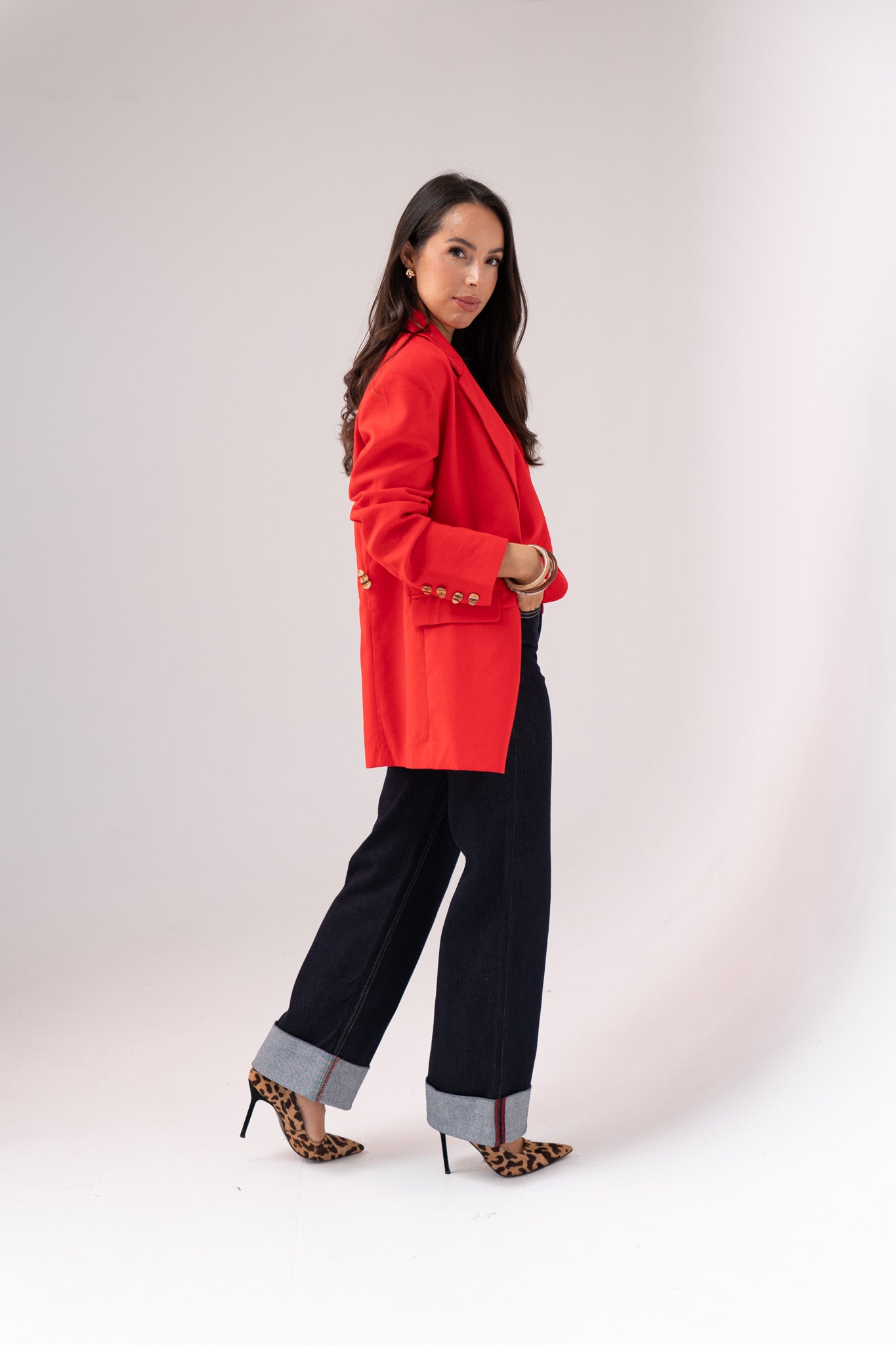 Love Laura Red Trim Turn Up Jeans In Dark Wash