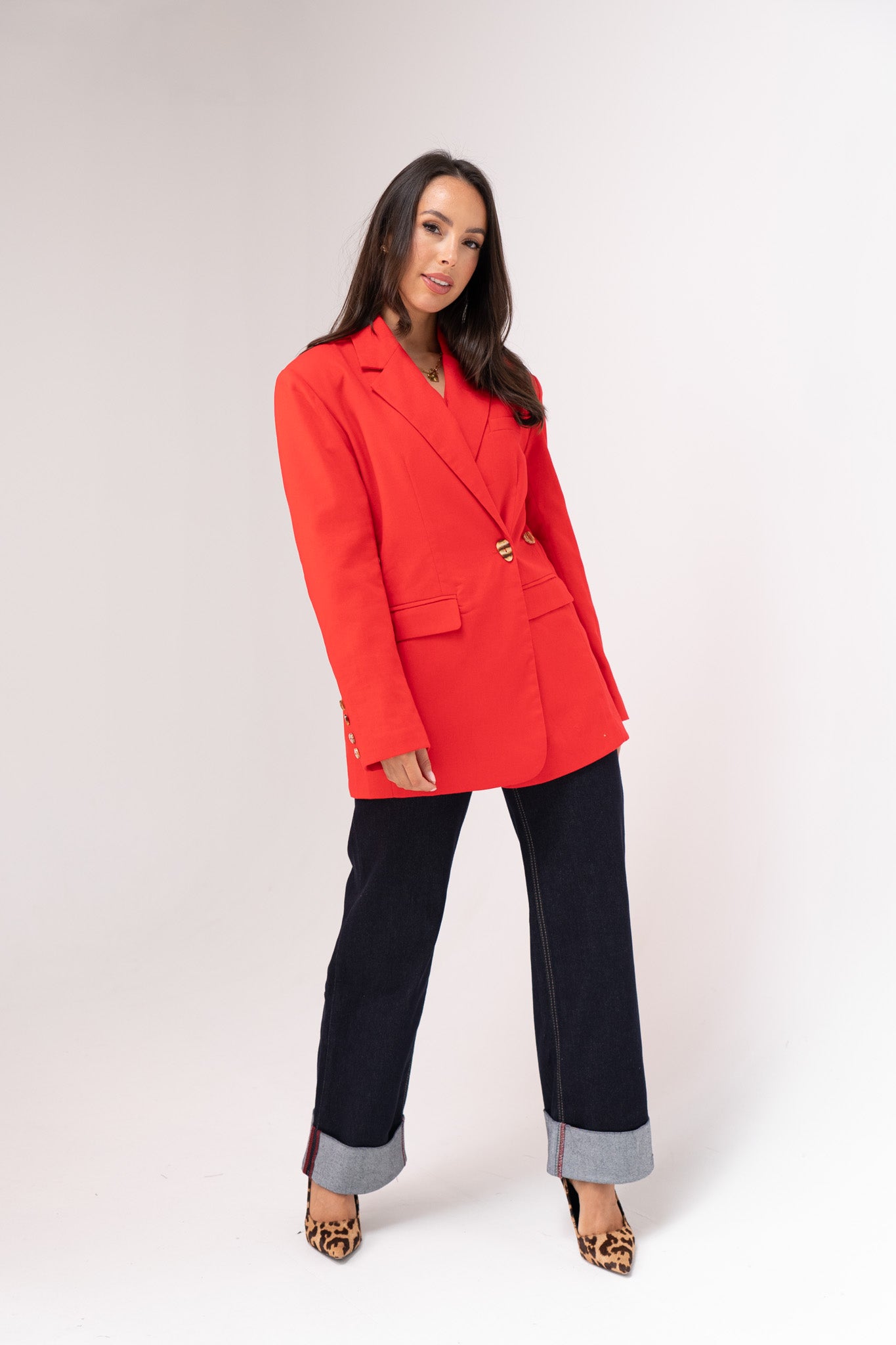 Love Laura Red Trim Turn Up Jeans In Dark Wash