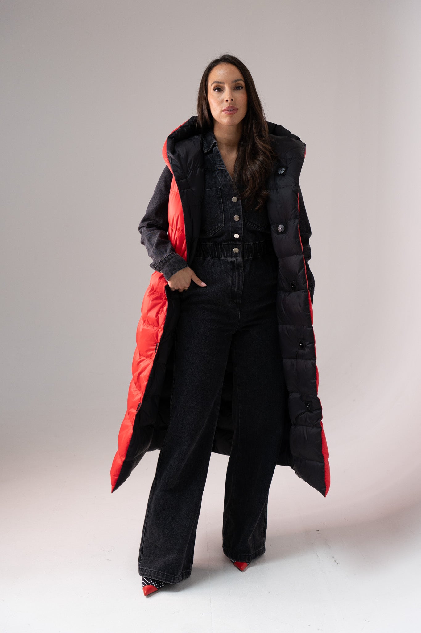 Love Laura Reversible Gilet In Black & Red