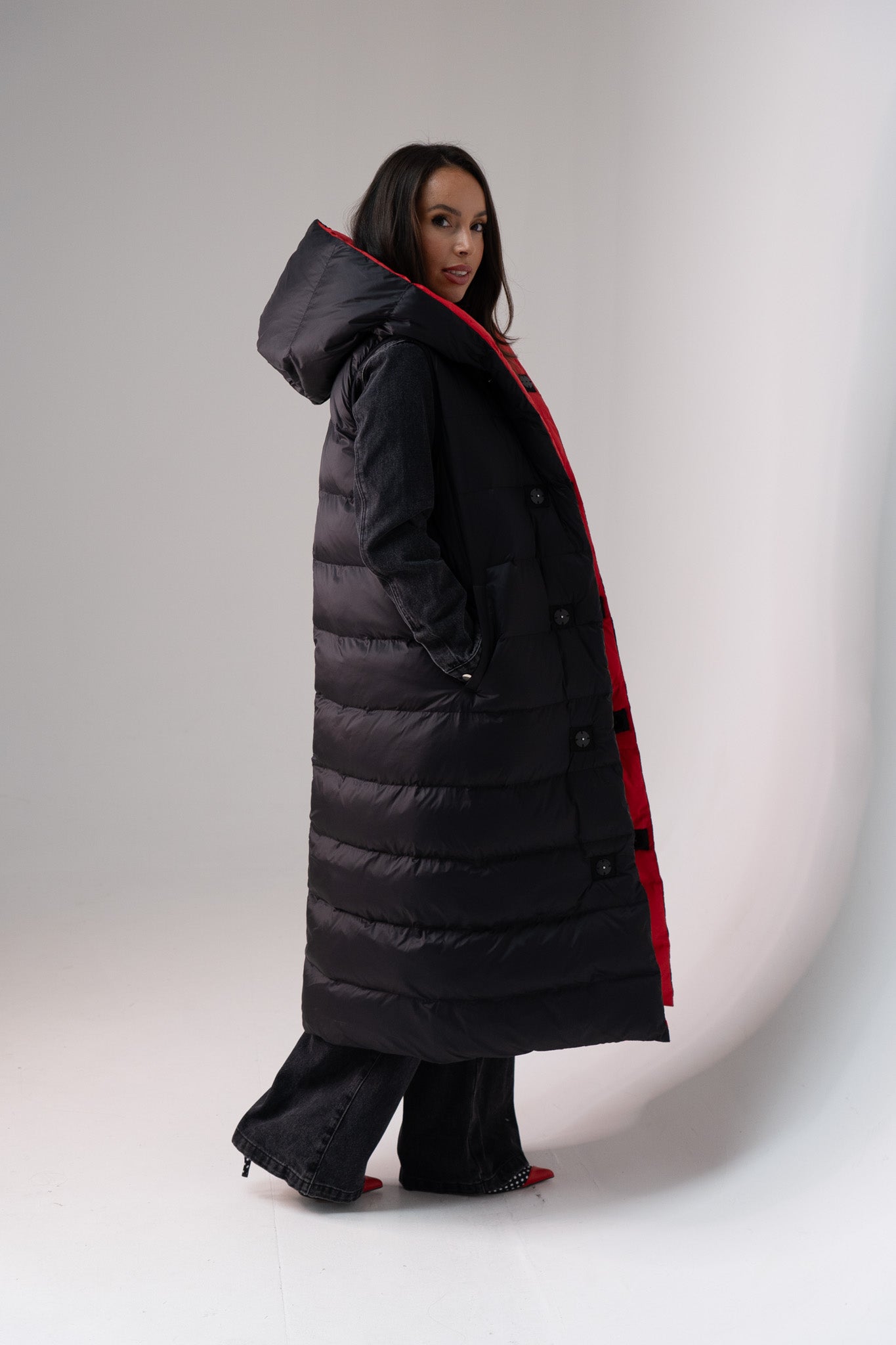 Love Laura Reversible Gilet In Black & Red