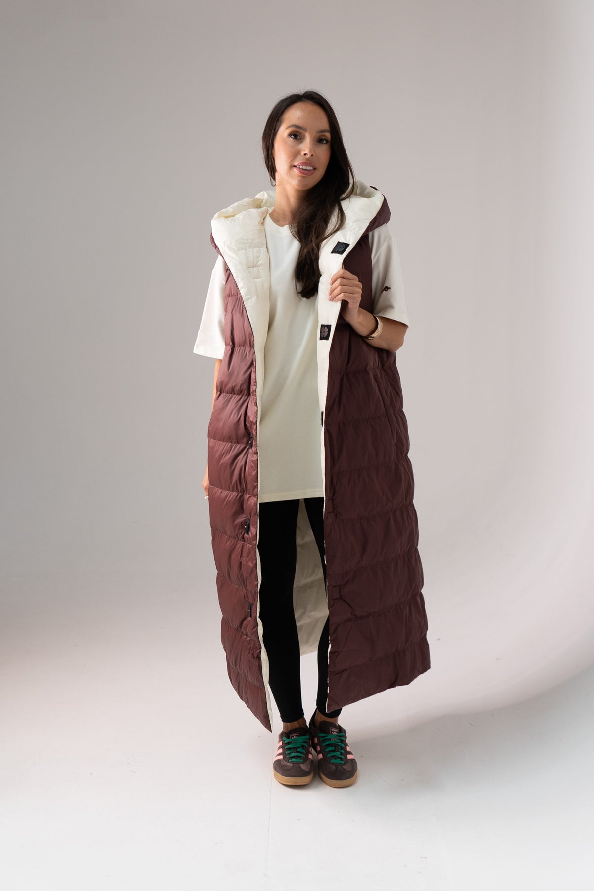 Love Laura Reversible Gilet In Burgundy & Cream