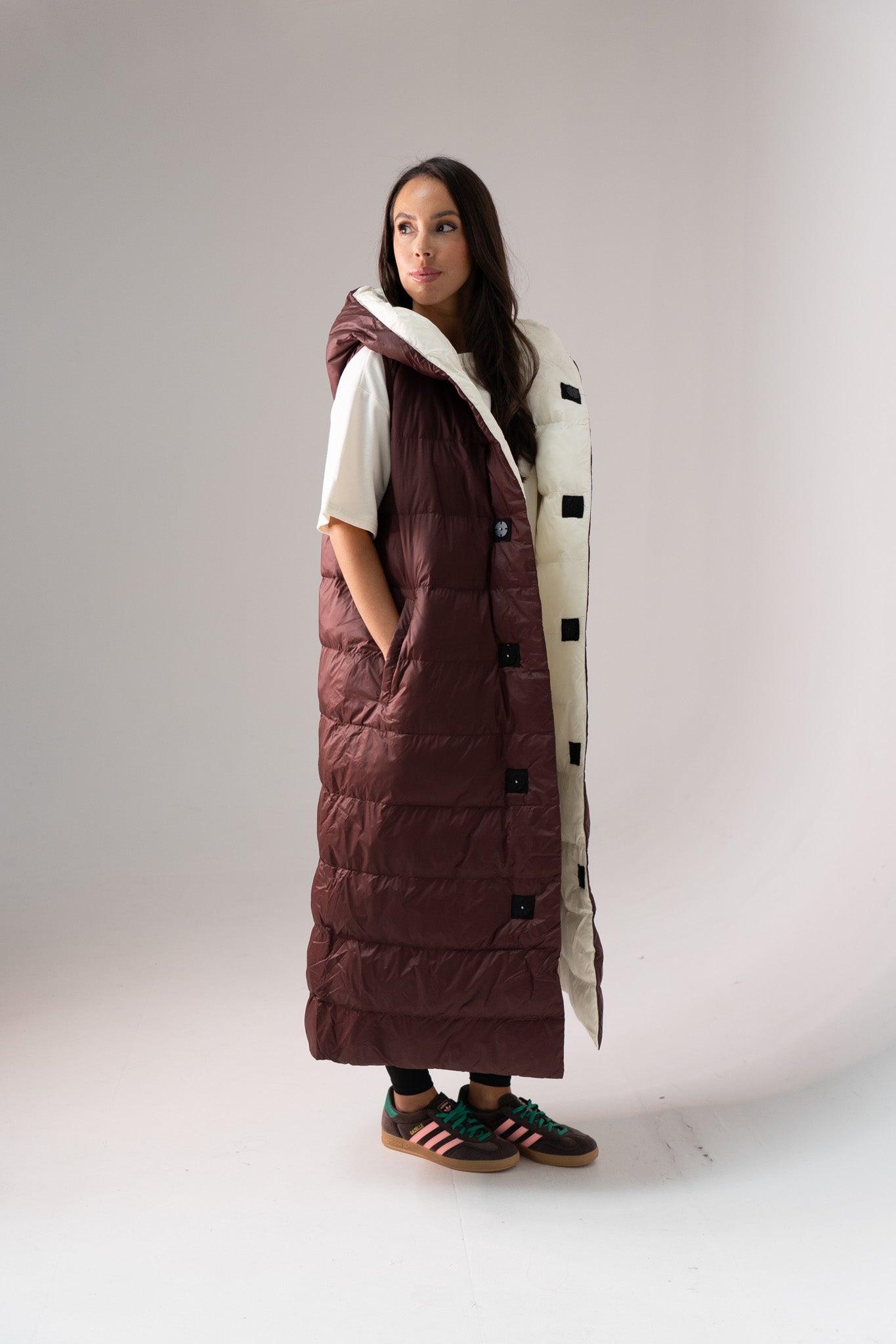 Love Laura Reversible Gilet In Burgundy & Cream