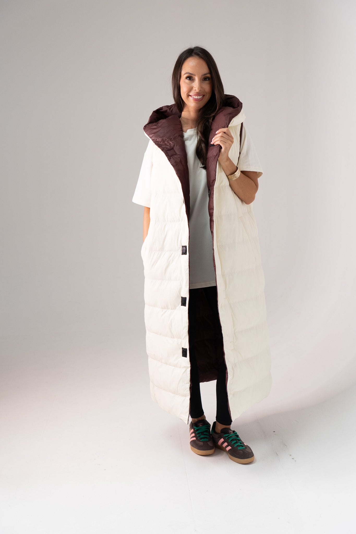 Love Laura Reversible Gilet In Burgundy & Cream