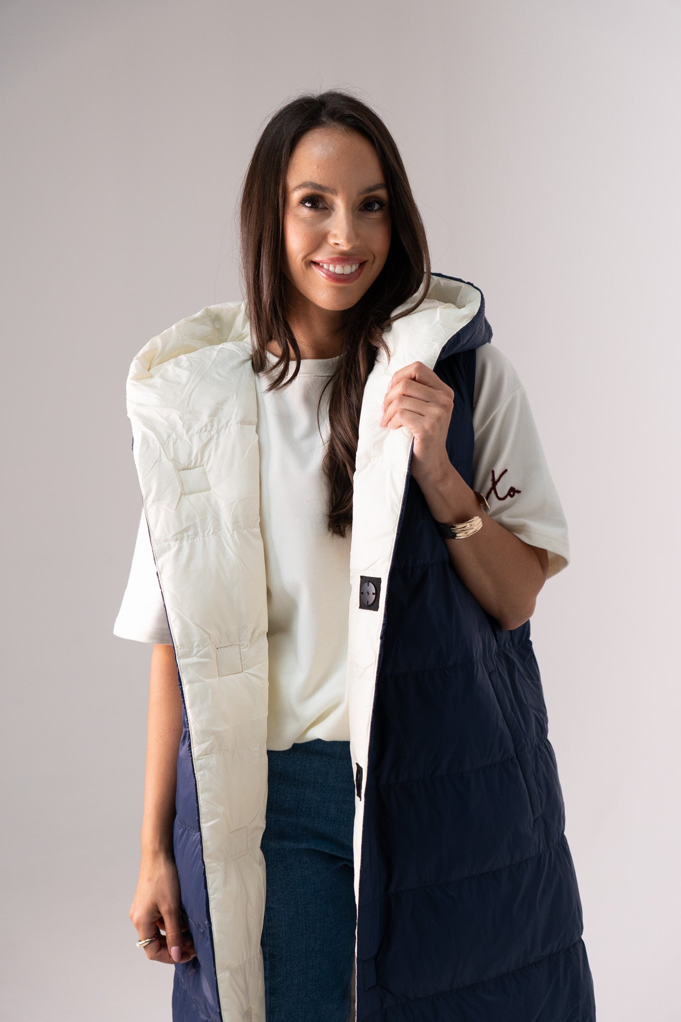 Love Laura Reversible Gilet In Navy & Cream