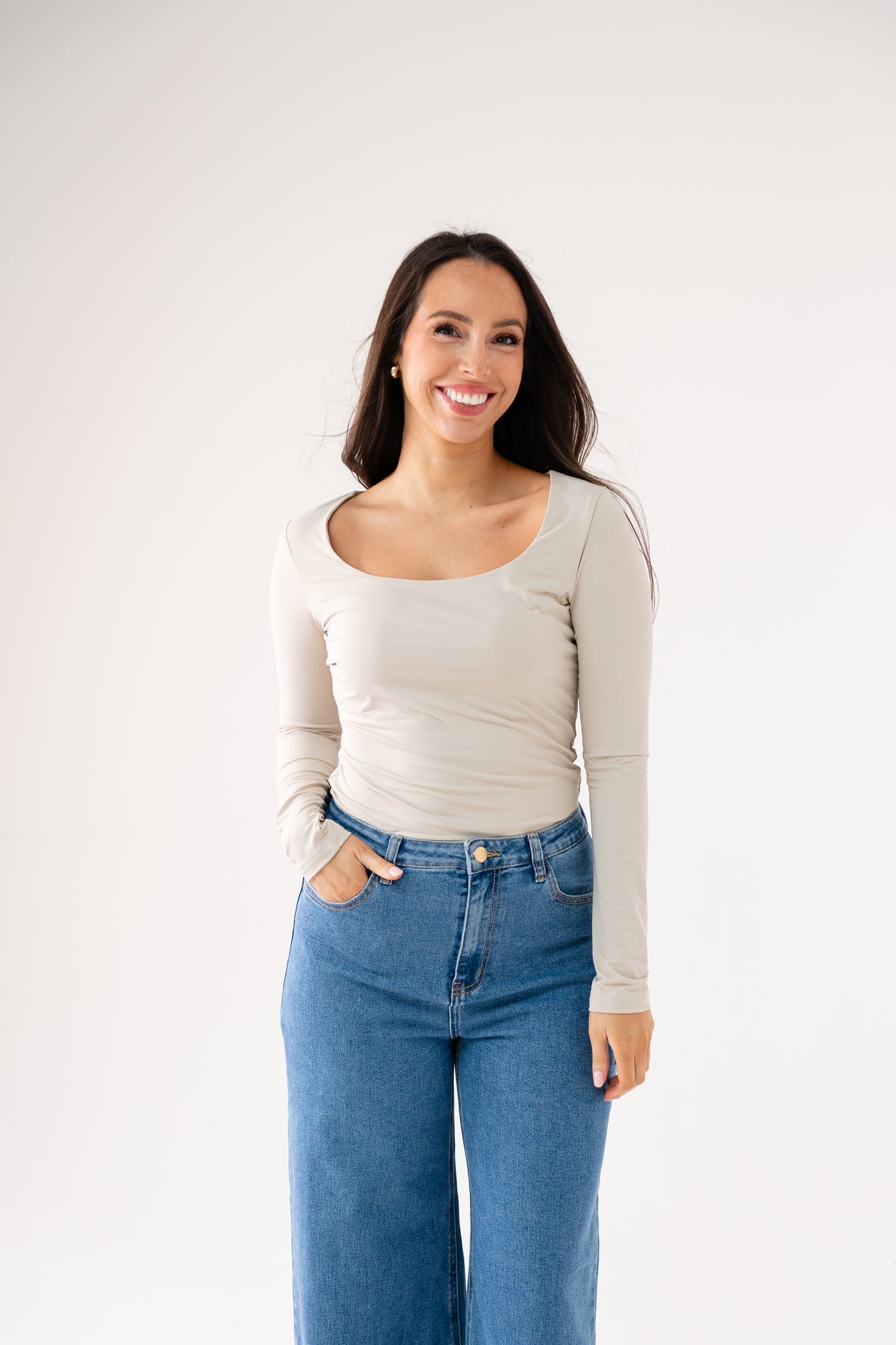 Love Laura Scoop Neck Top In Stone