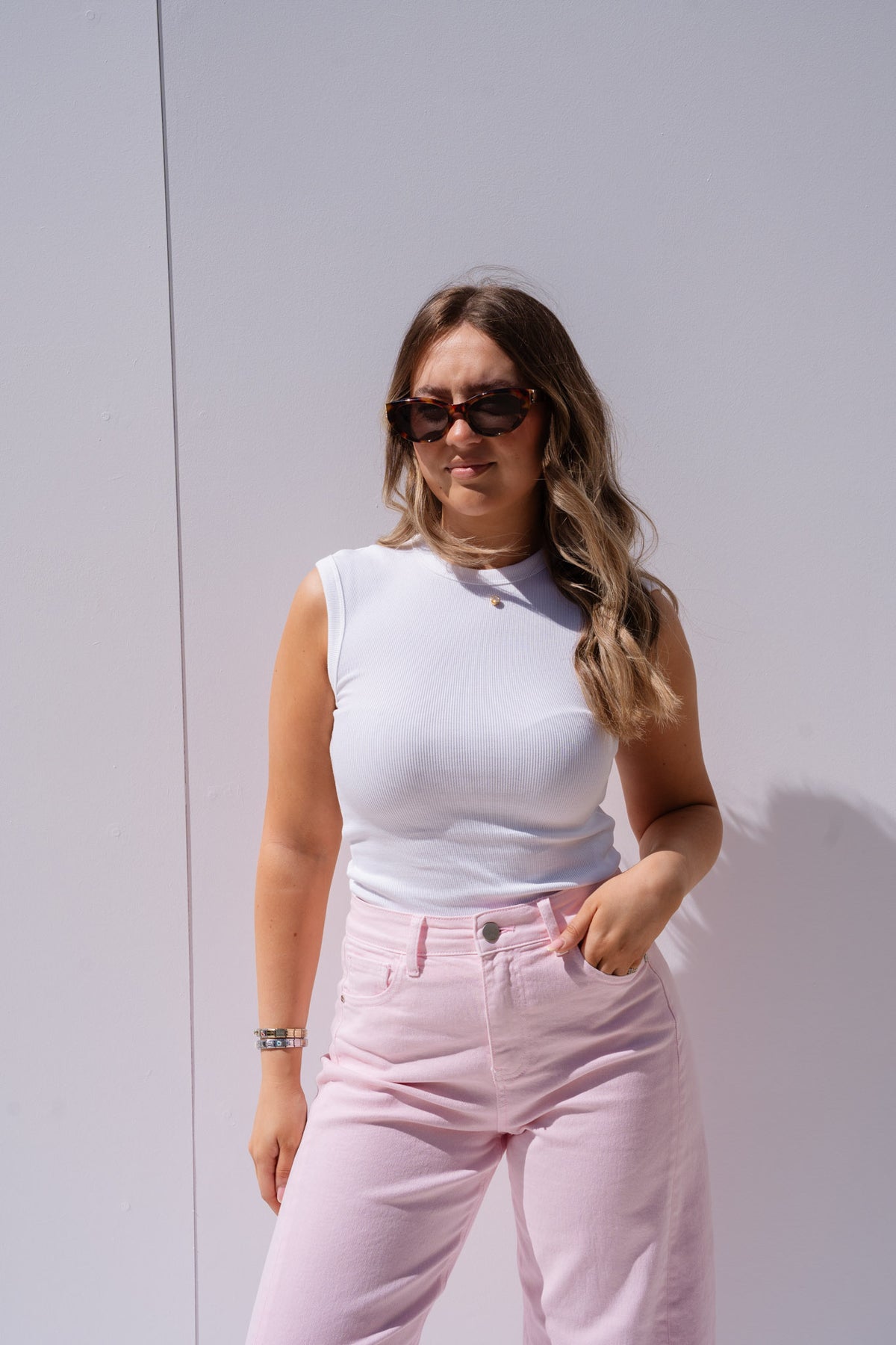 Love Laura Sleeveless Base Top In White