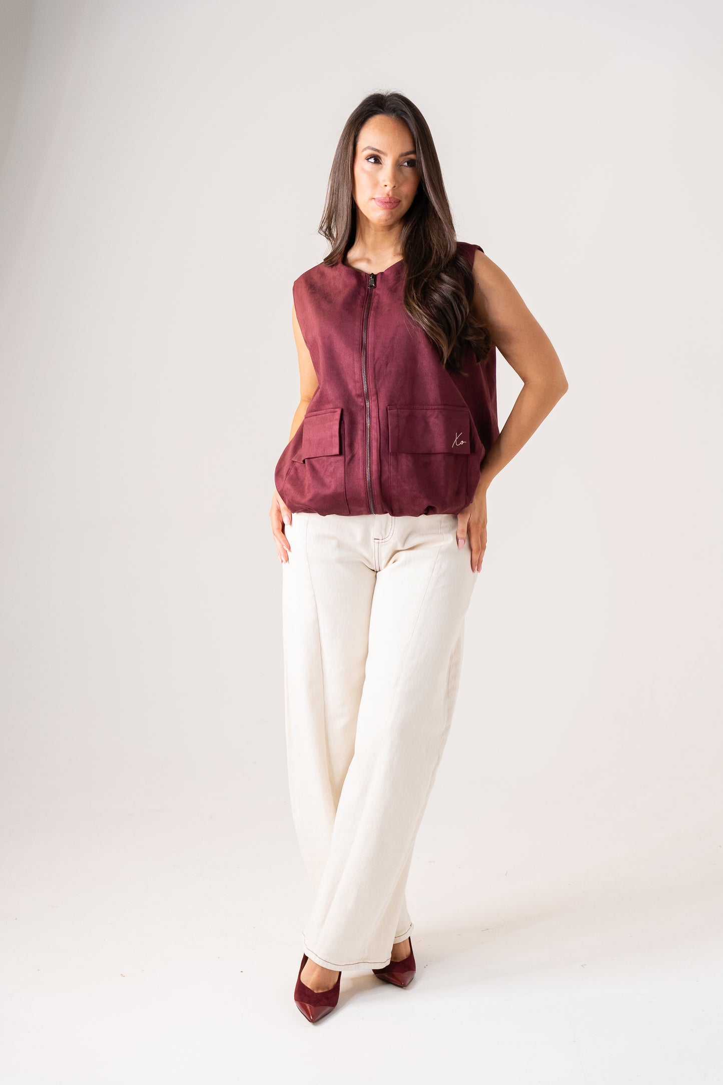 Love Laura Sleeveless Bomber Jacket In Burgundy