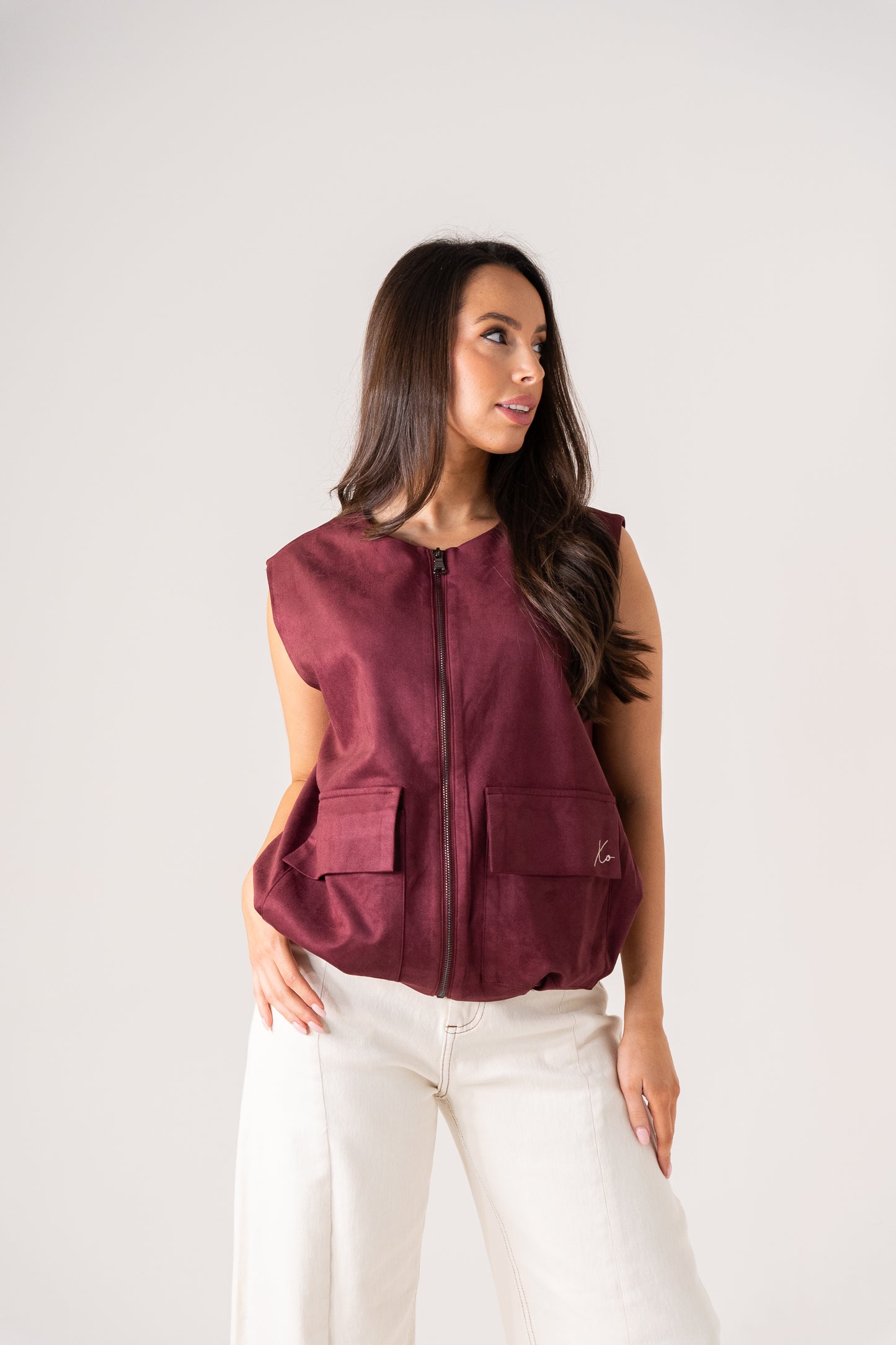 Love Laura Sleeveless Bomber Jacket In Burgundy